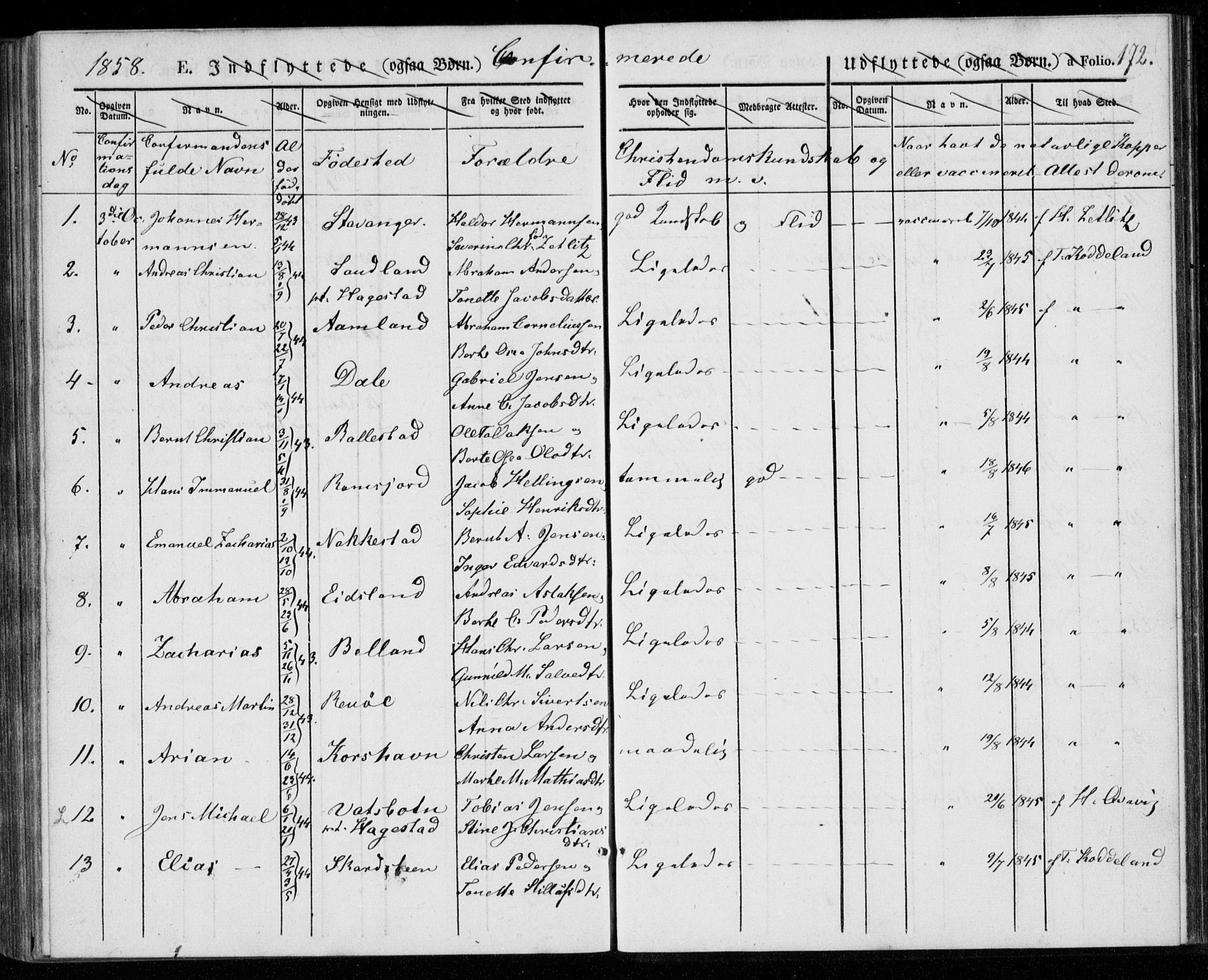 Lyngdal sokneprestkontor, AV/SAK-1111-0029/F/Fa/Faa/L0001: Parish register (official) no. A 1, 1837-1857, p. 172