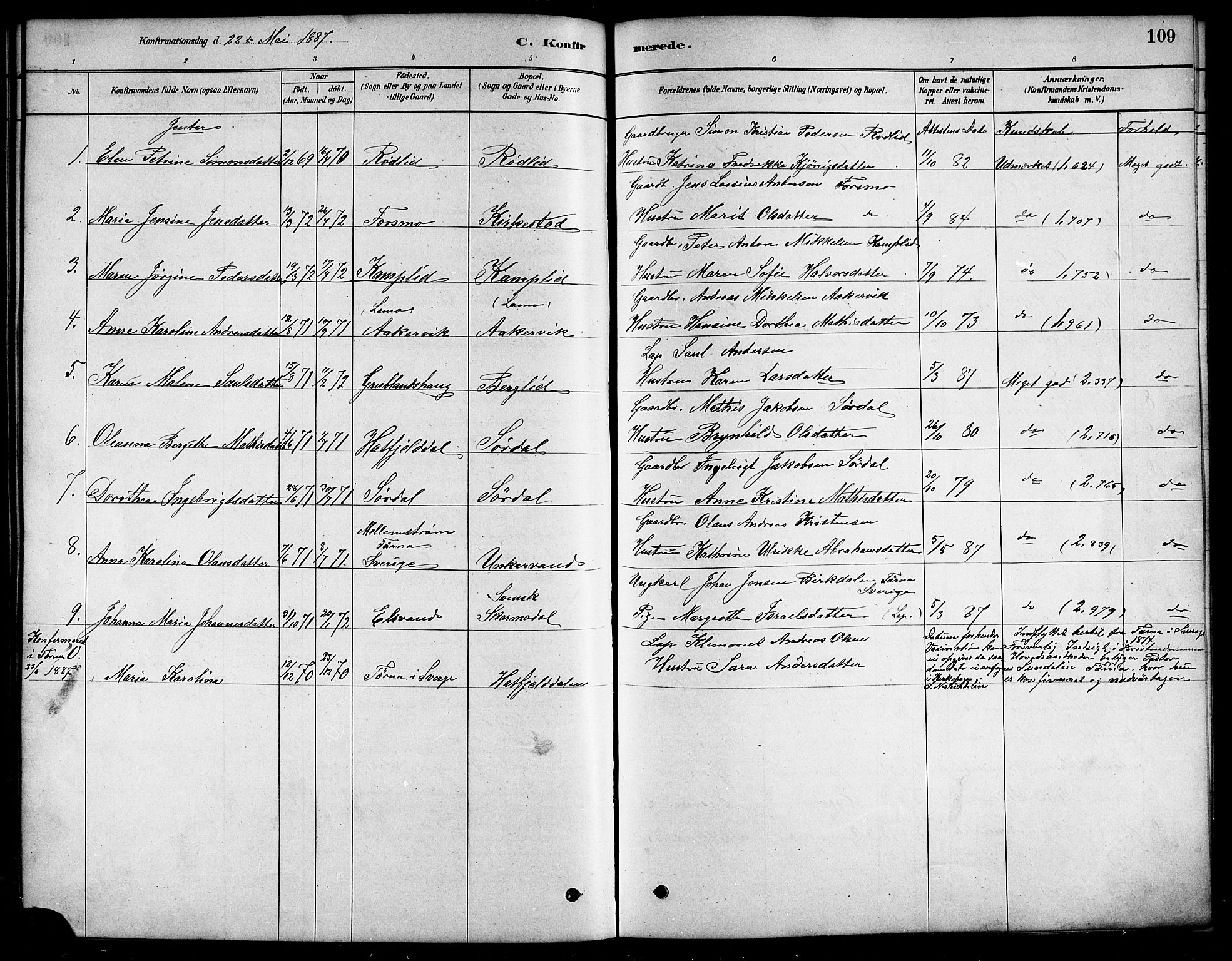 Ministerialprotokoller, klokkerbøker og fødselsregistre - Nordland, AV/SAT-A-1459/823/L0330: Parish register (copy) no. 823C02, 1879-1916, p. 109