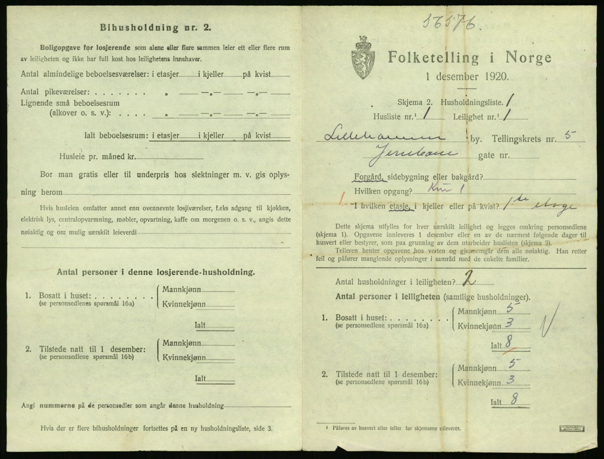 SAH, 1920 census for Lillehammer, 1920, p. 2194