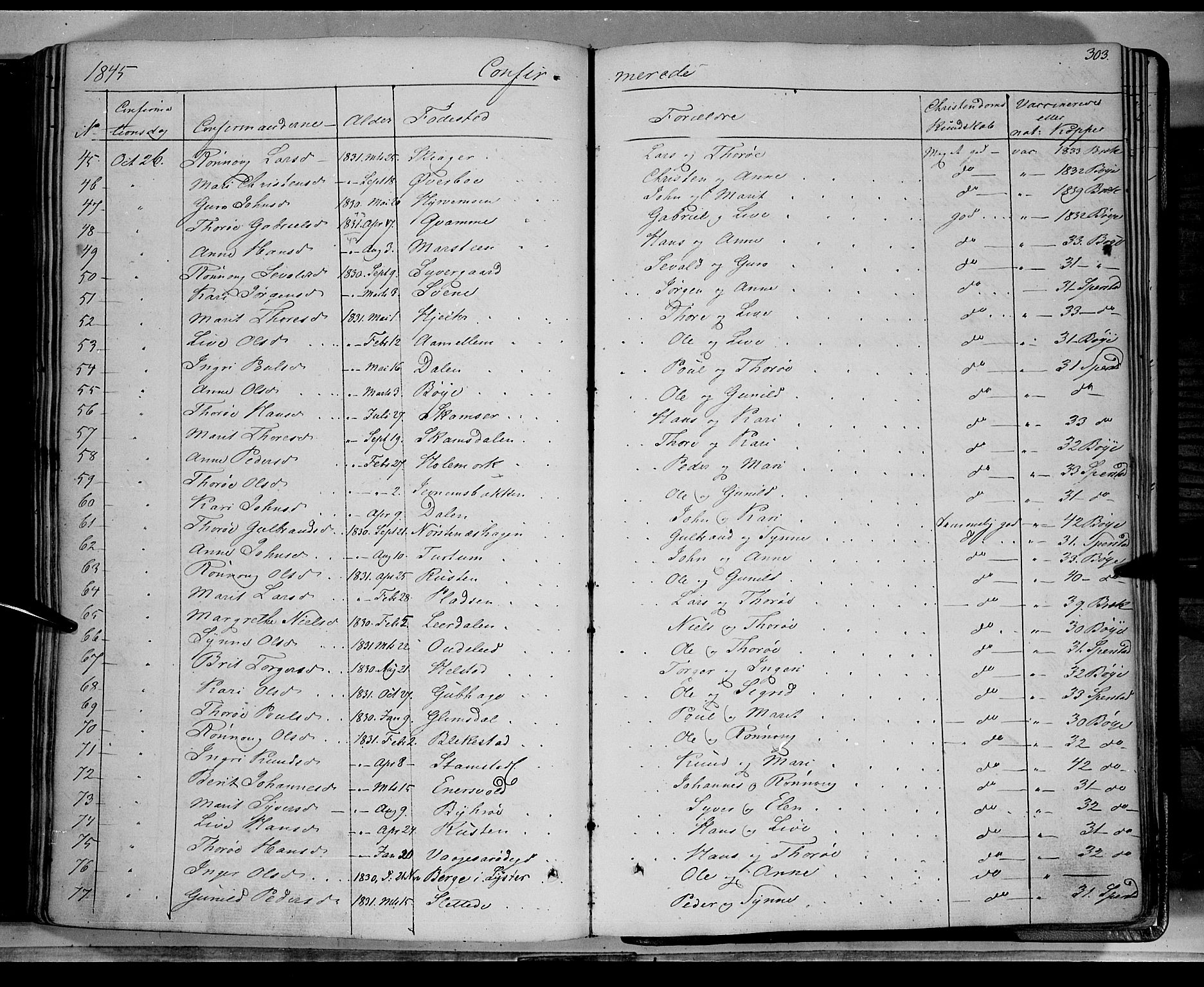 Lom prestekontor, SAH/PREST-070/K/L0006: Parish register (official) no. 6A, 1837-1863, p. 303