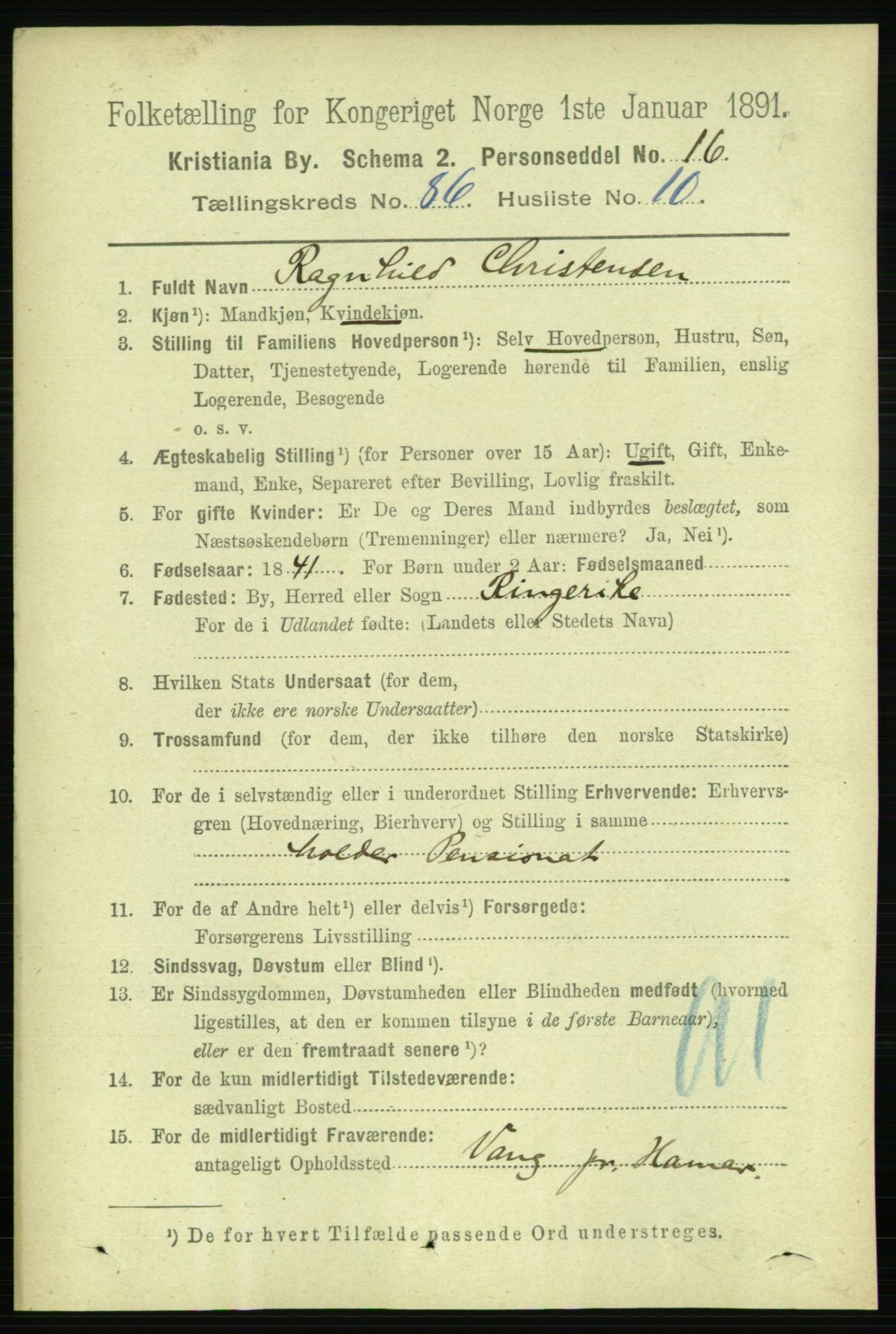 RA, 1891 census for 0301 Kristiania, 1891, p. 43336