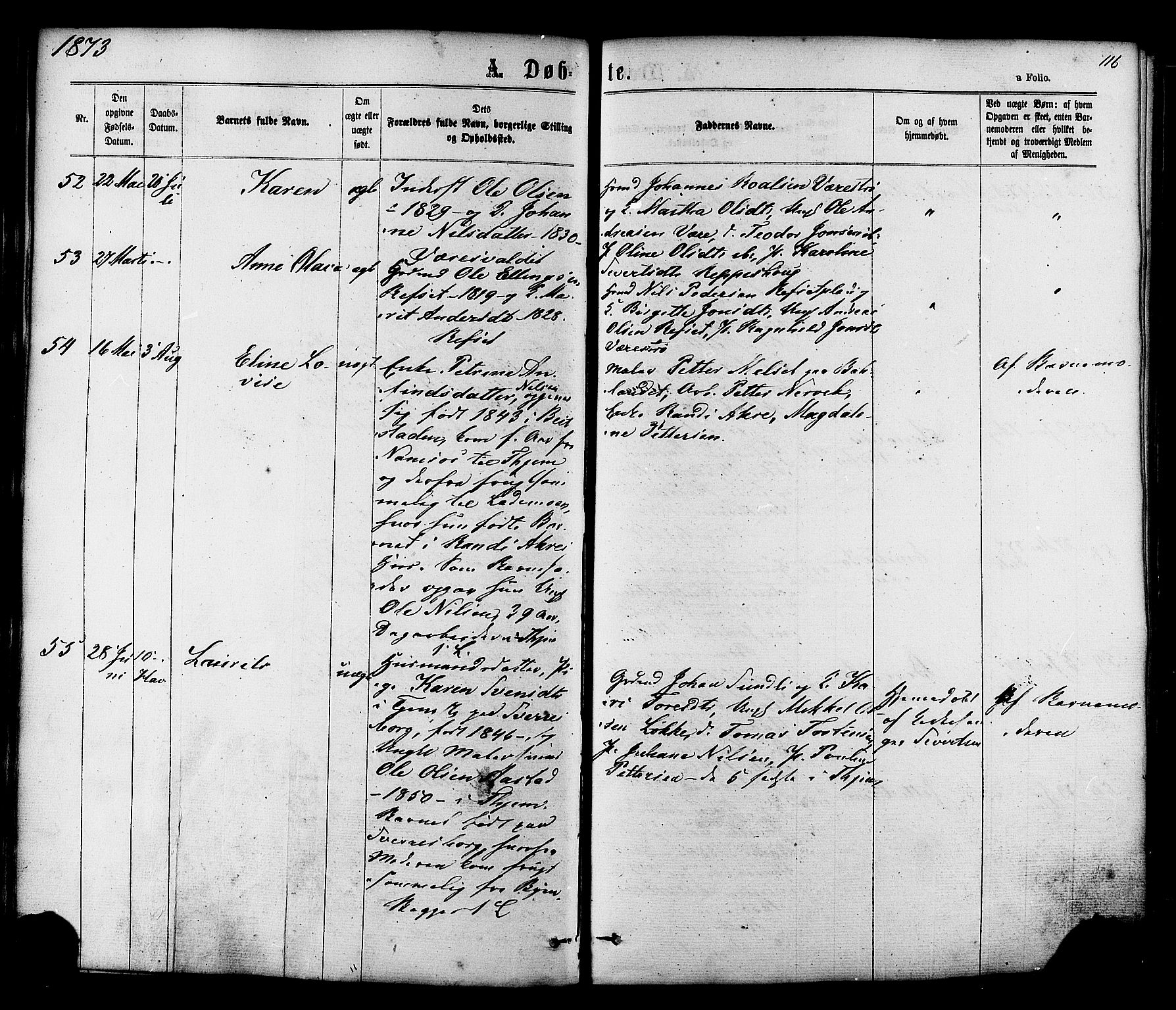 Ministerialprotokoller, klokkerbøker og fødselsregistre - Sør-Trøndelag, SAT/A-1456/606/L0293: Parish register (official) no. 606A08, 1866-1877, p. 116