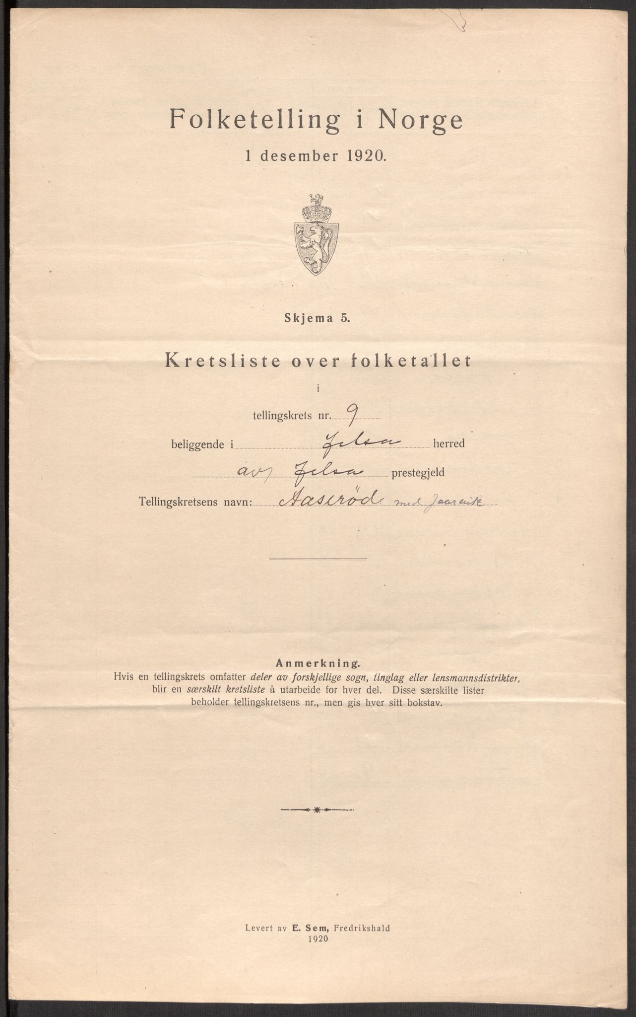 SAST, 1920 census for Jelsa, 1920, p. 40