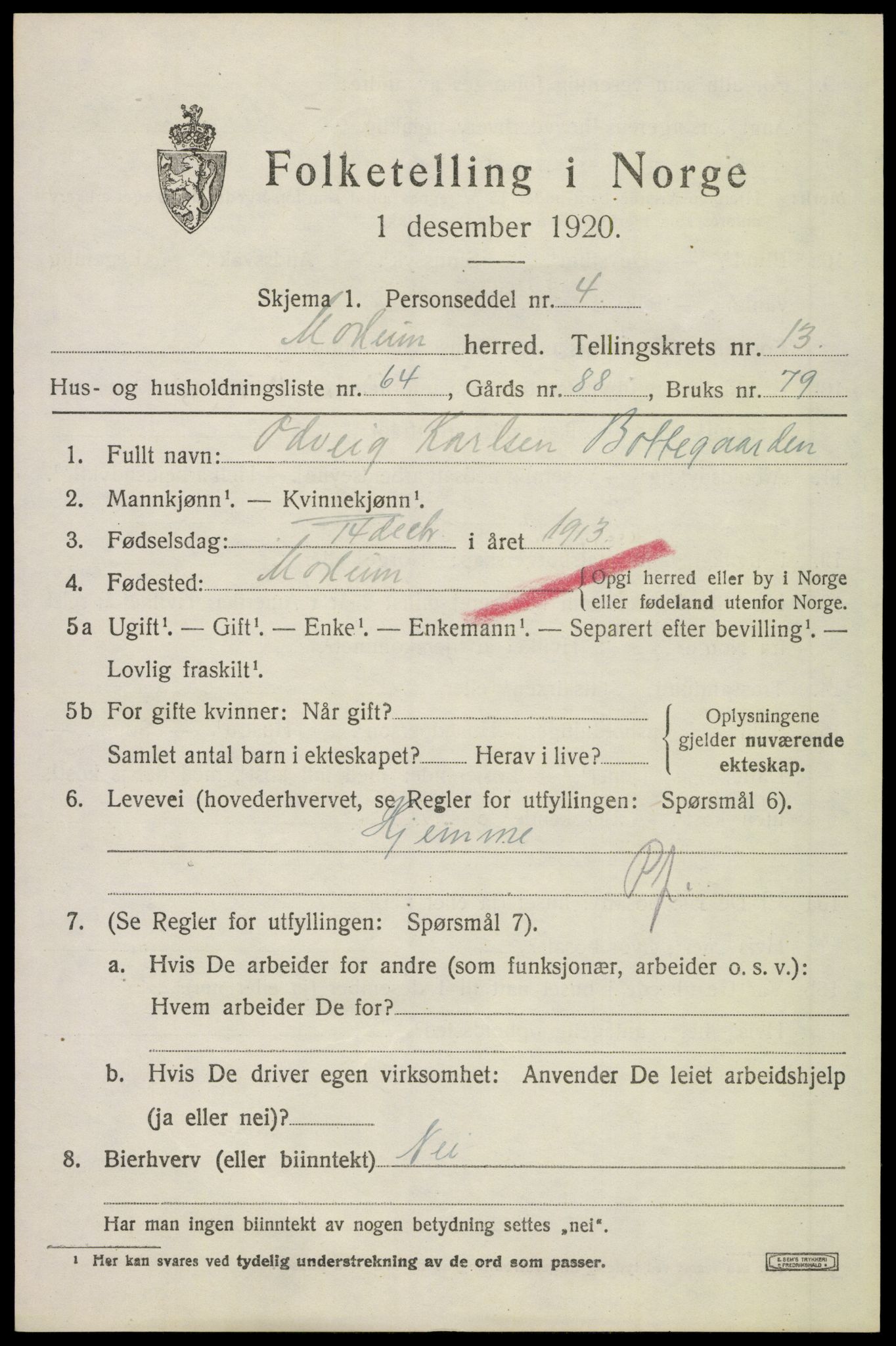 SAKO, 1920 census for Modum, 1920, p. 15965