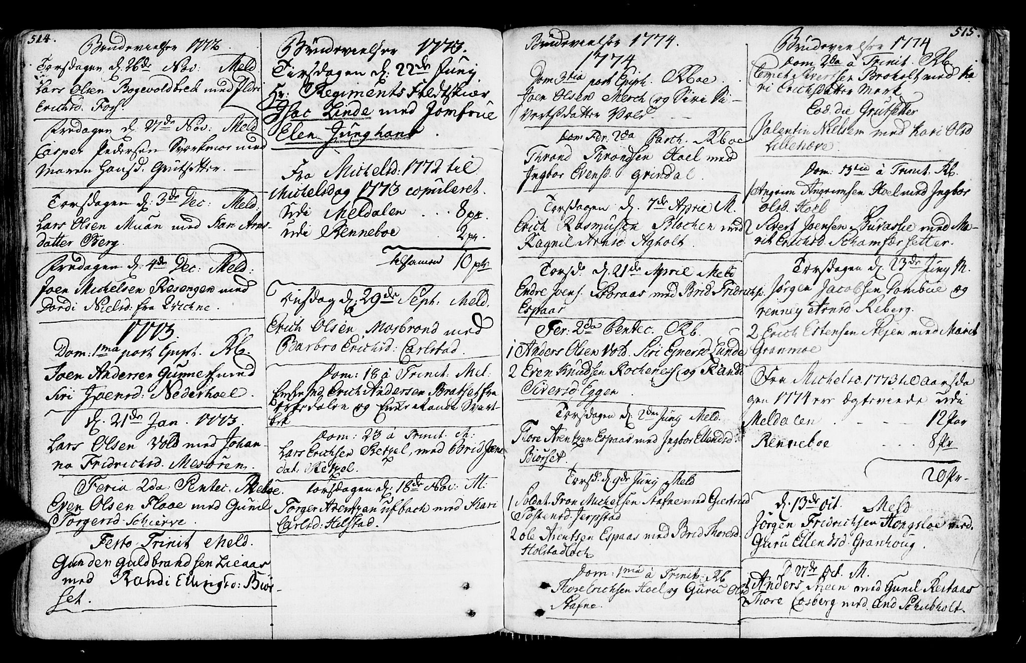 Ministerialprotokoller, klokkerbøker og fødselsregistre - Sør-Trøndelag, SAT/A-1456/672/L0851: Parish register (official) no. 672A04, 1751-1775, p. 514-515