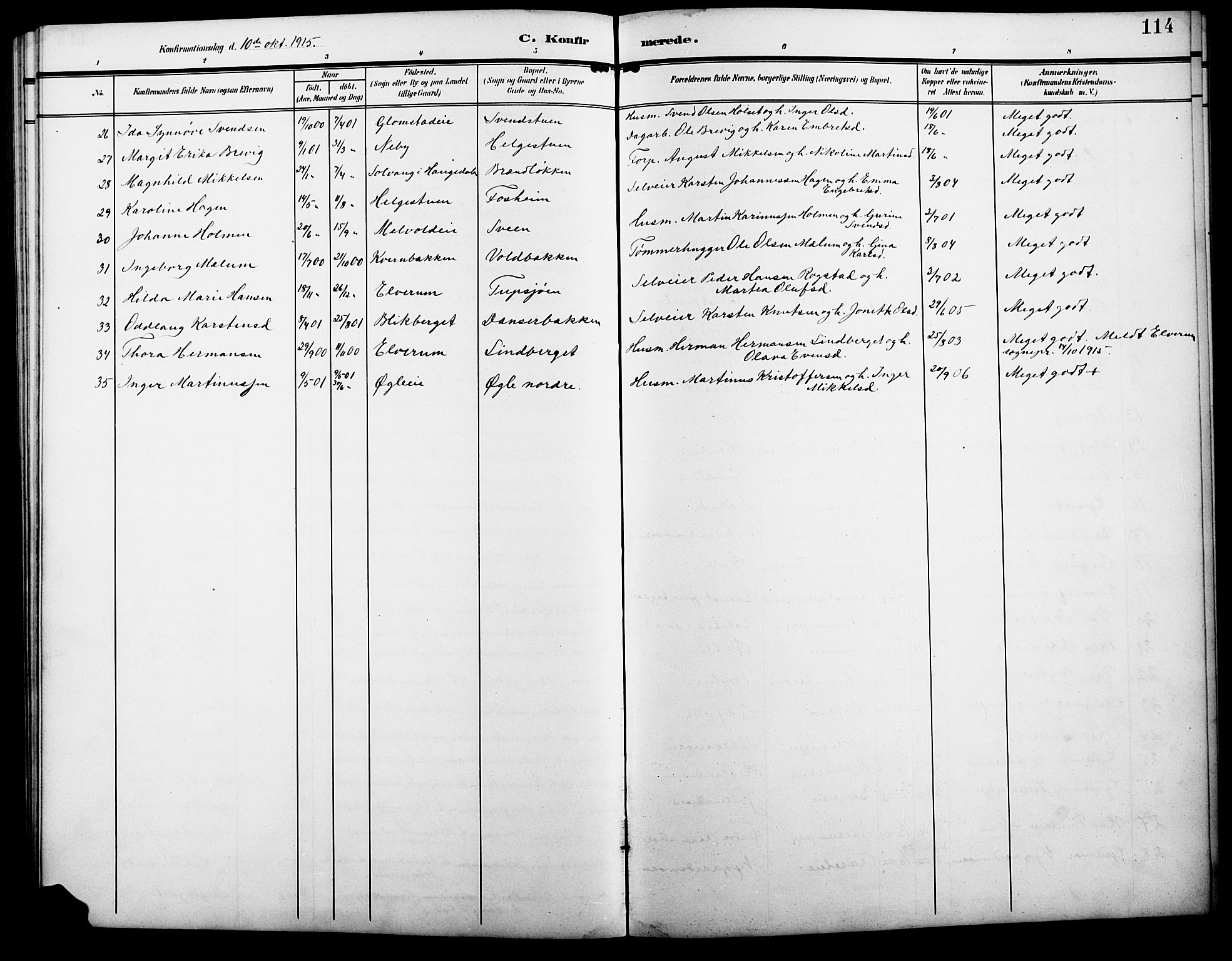 Åmot prestekontor, Hedmark, SAH/PREST-056/H/Ha/Hab/L0004: Parish register (copy) no. 4, 1905-1920, p. 114