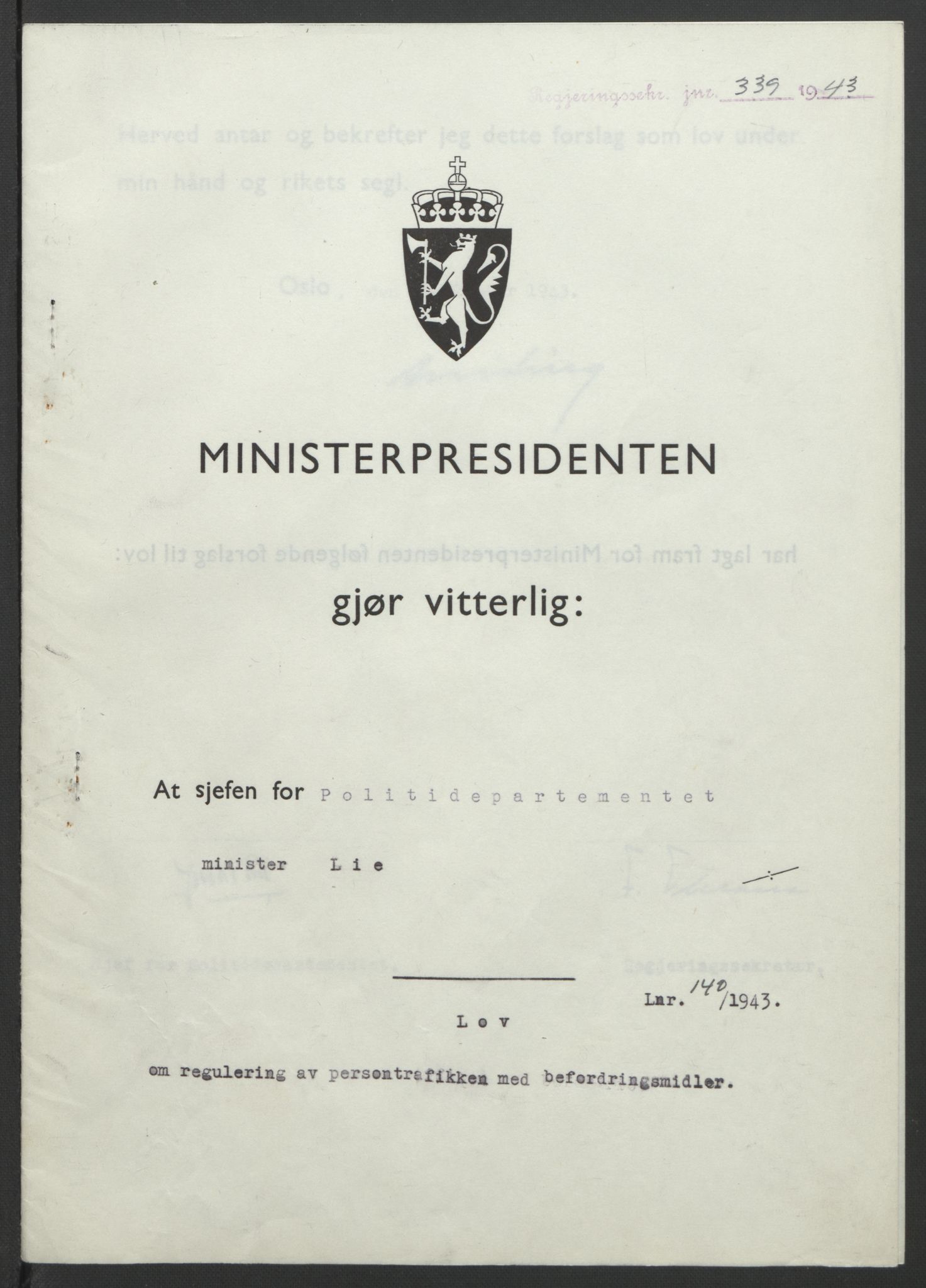 NS-administrasjonen 1940-1945 (Statsrådsekretariatet, de kommisariske statsråder mm), RA/S-4279/D/Db/L0099: Lover, 1943, p. 652