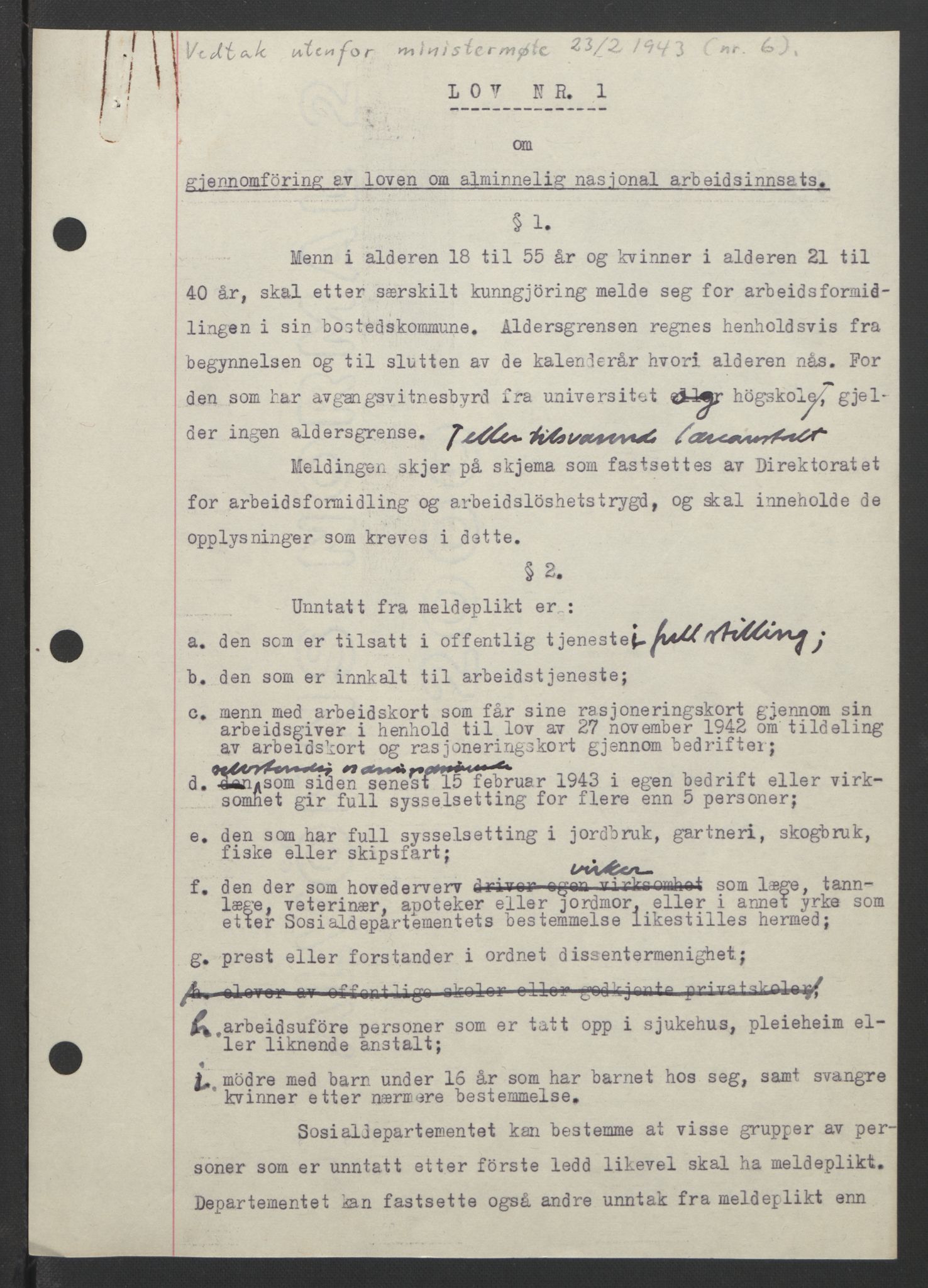 NS-administrasjonen 1940-1945 (Statsrådsekretariatet, de kommisariske statsråder mm), AV/RA-S-4279/D/Db/L0090: Foredrag til vedtak utenfor ministermøte, 1942-1945, p. 47