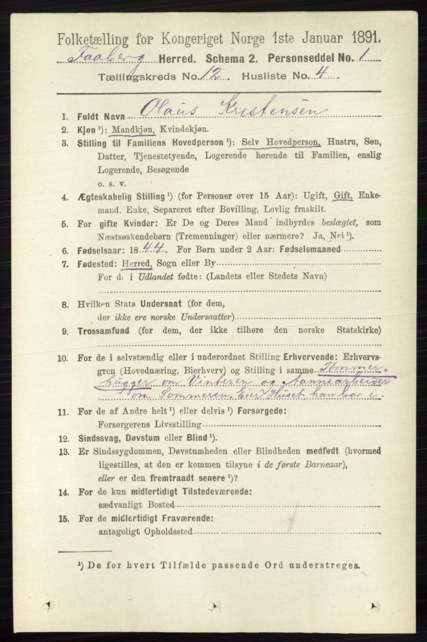 RA, 1891 census for 0524 Fåberg, 1891, p. 4779