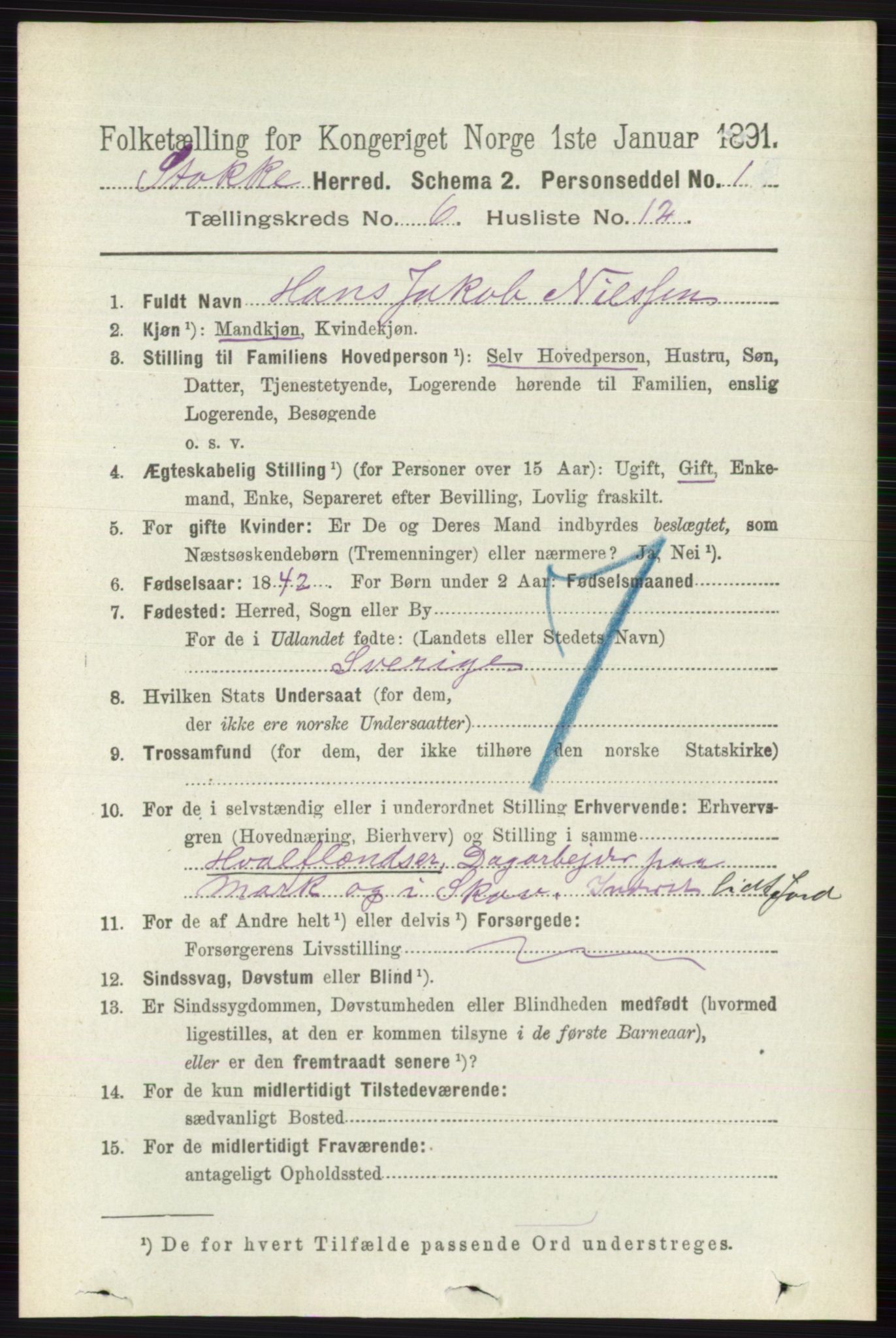 RA, 1891 census for 0720 Stokke, 1891, p. 3862