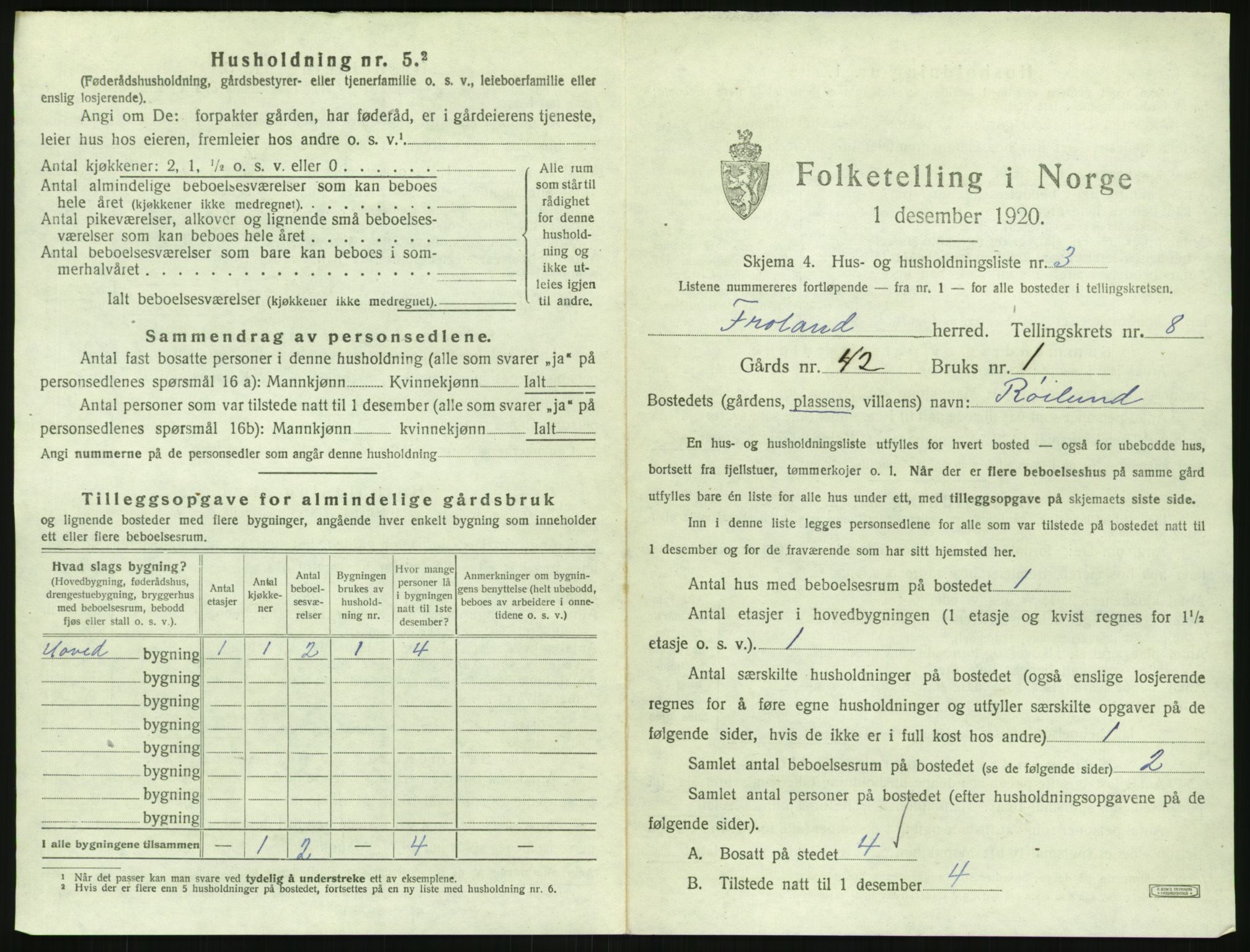 SAK, 1920 census for Froland, 1920, p. 695