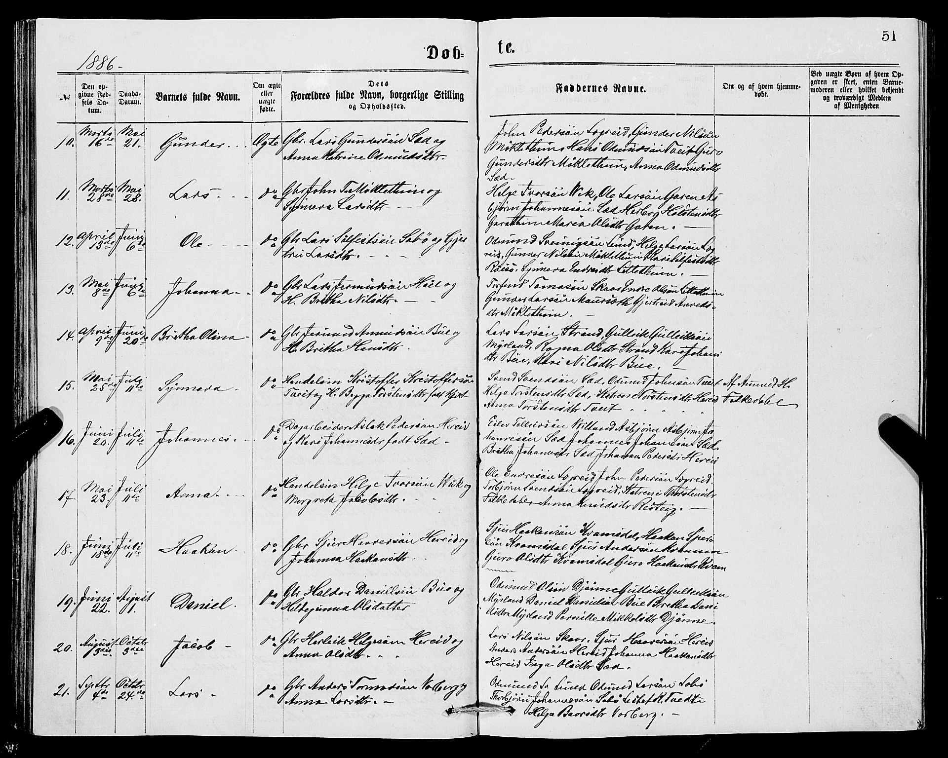 Ullensvang sokneprestembete, SAB/A-78701/H/Hab: Parish register (copy) no. C 2, 1871-1899, p. 51