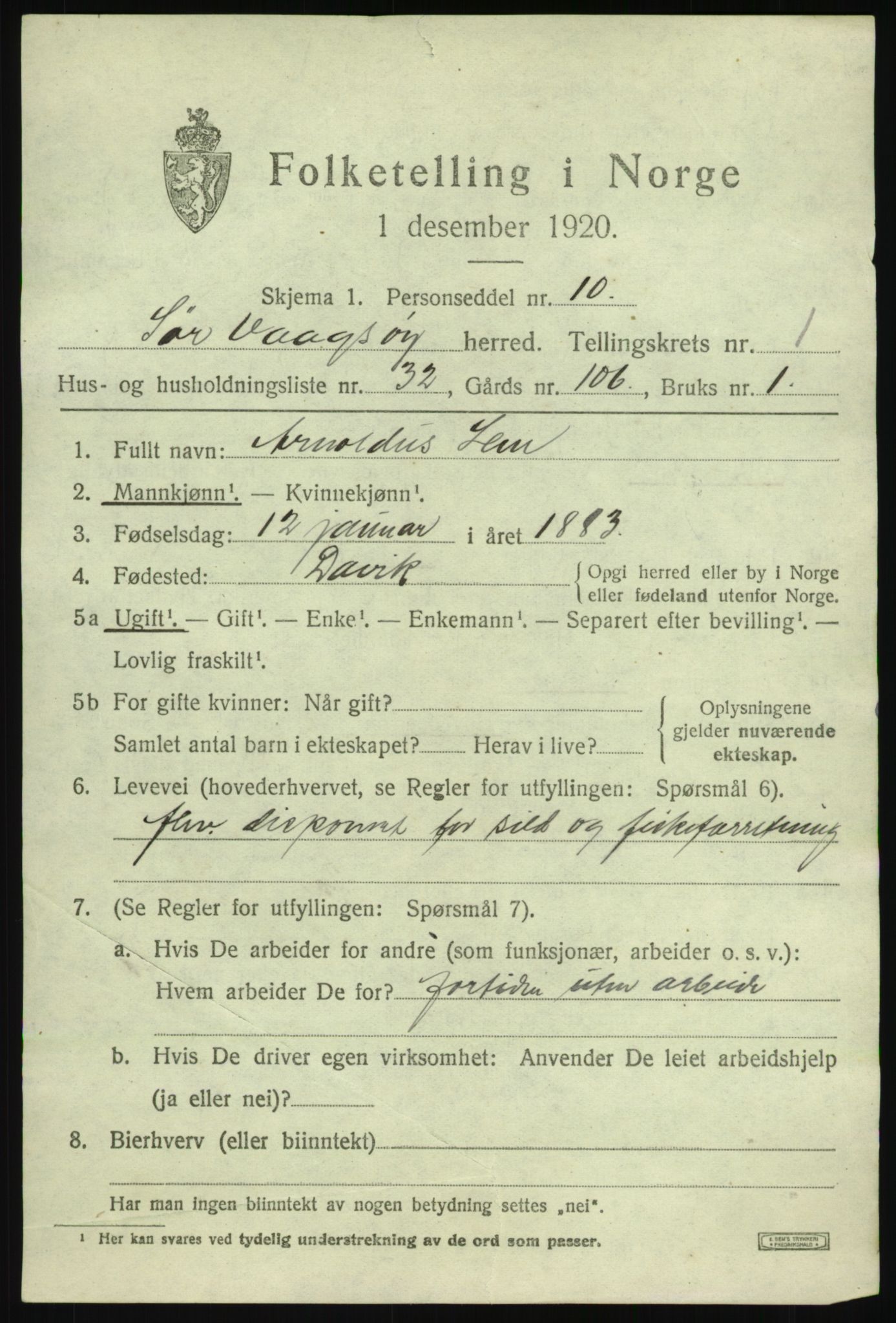 SAB, 1920 census for Sør-Vågsøy, 1920, p. 1040