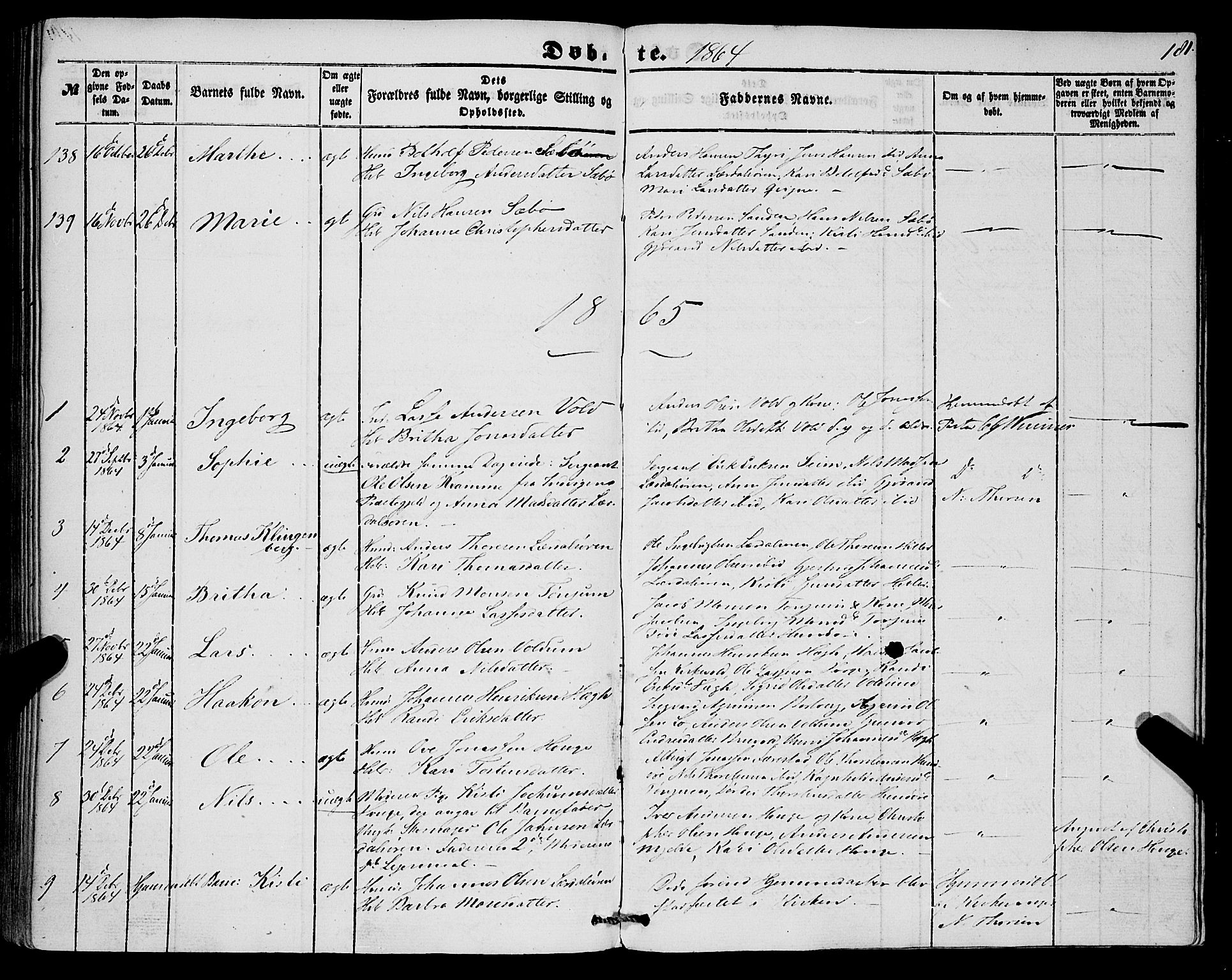 Lærdal sokneprestembete, AV/SAB-A-81201: Parish register (official) no. A 11, 1850-1866, p. 181