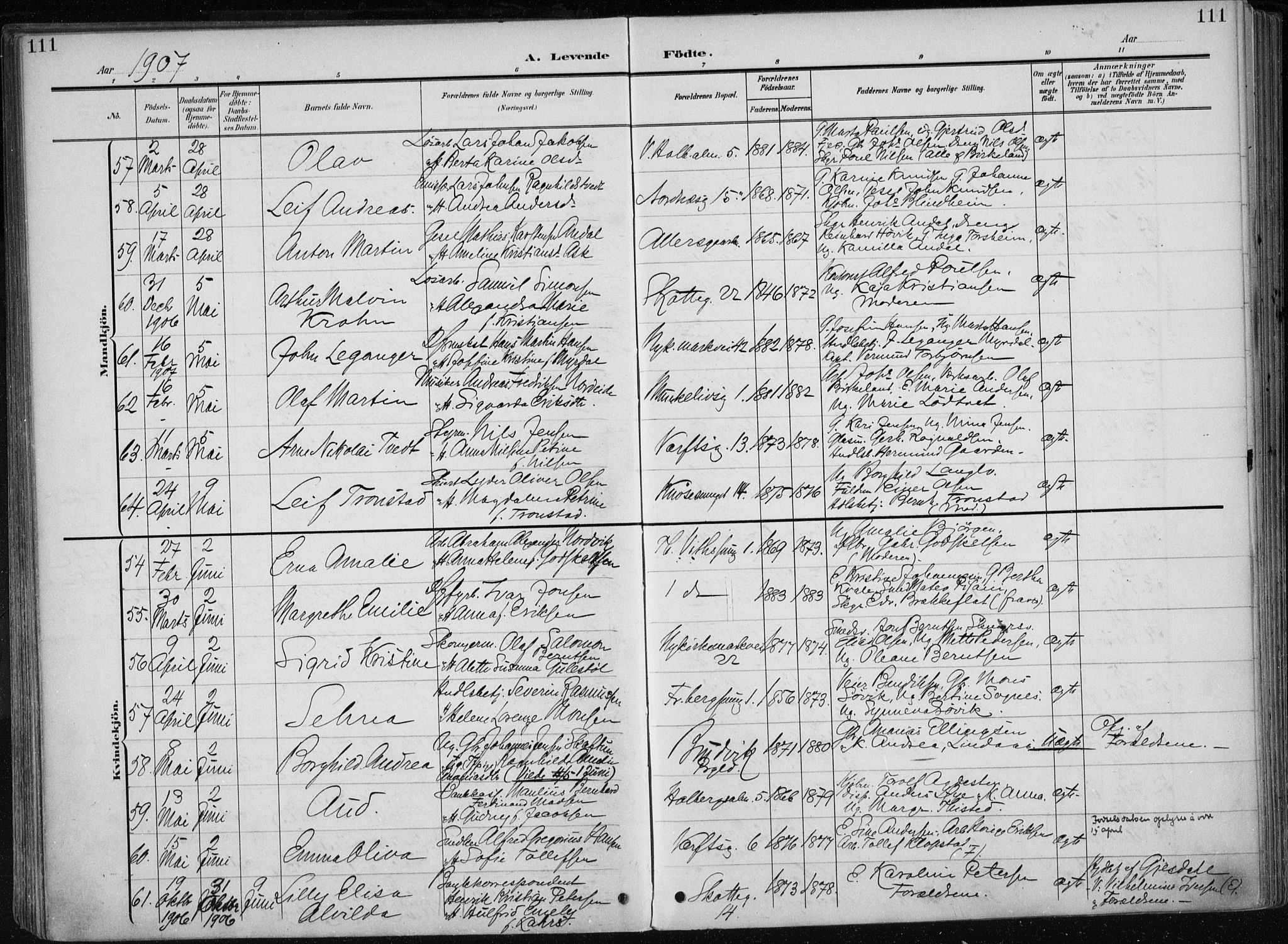 Nykirken Sokneprestembete, AV/SAB-A-77101/H/Haa/L0019: Parish register (official) no. B 7, 1904-1916, p. 111