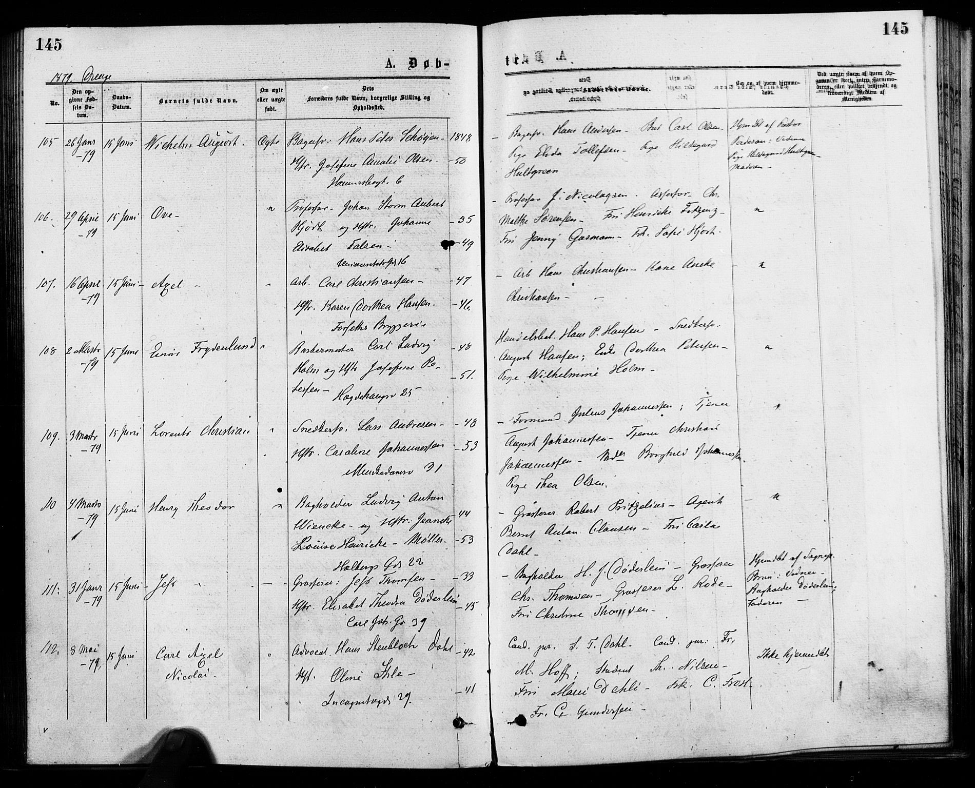 Trefoldighet prestekontor Kirkebøker, SAO/A-10882/F/Fa/L0004: Parish register (official) no. I 4, 1876-1880, p. 145