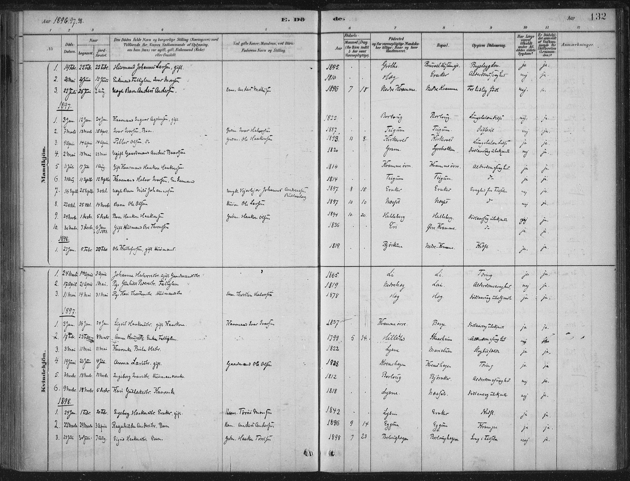 Lærdal sokneprestembete, AV/SAB-A-81201: Parish register (official) no. C  1, 1878-1911, p. 132