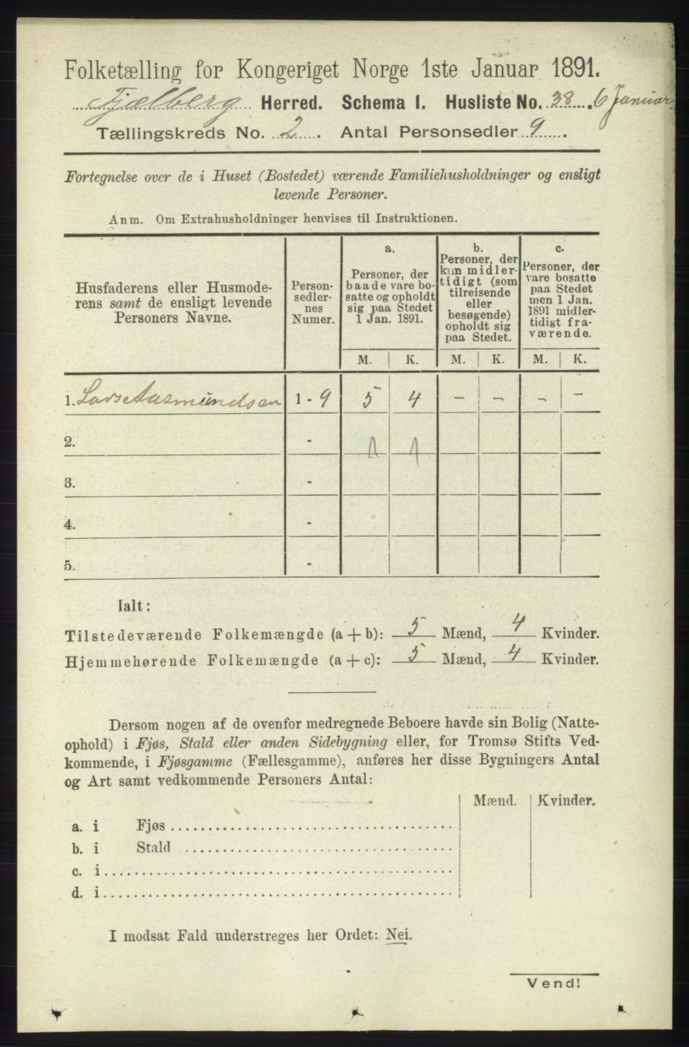 RA, 1891 census for 1213 Fjelberg, 1891, p. 496