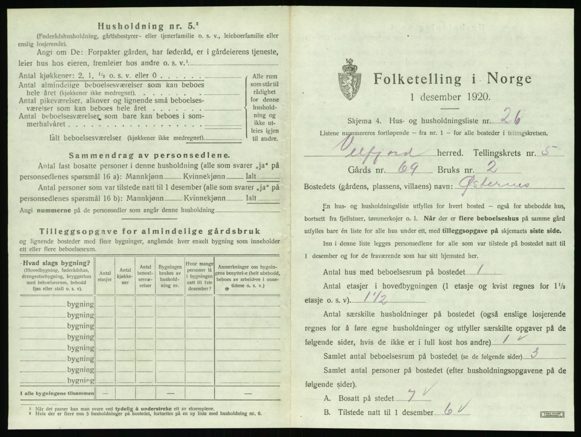 SAT, 1920 census for Velfjord, 1920, p. 521