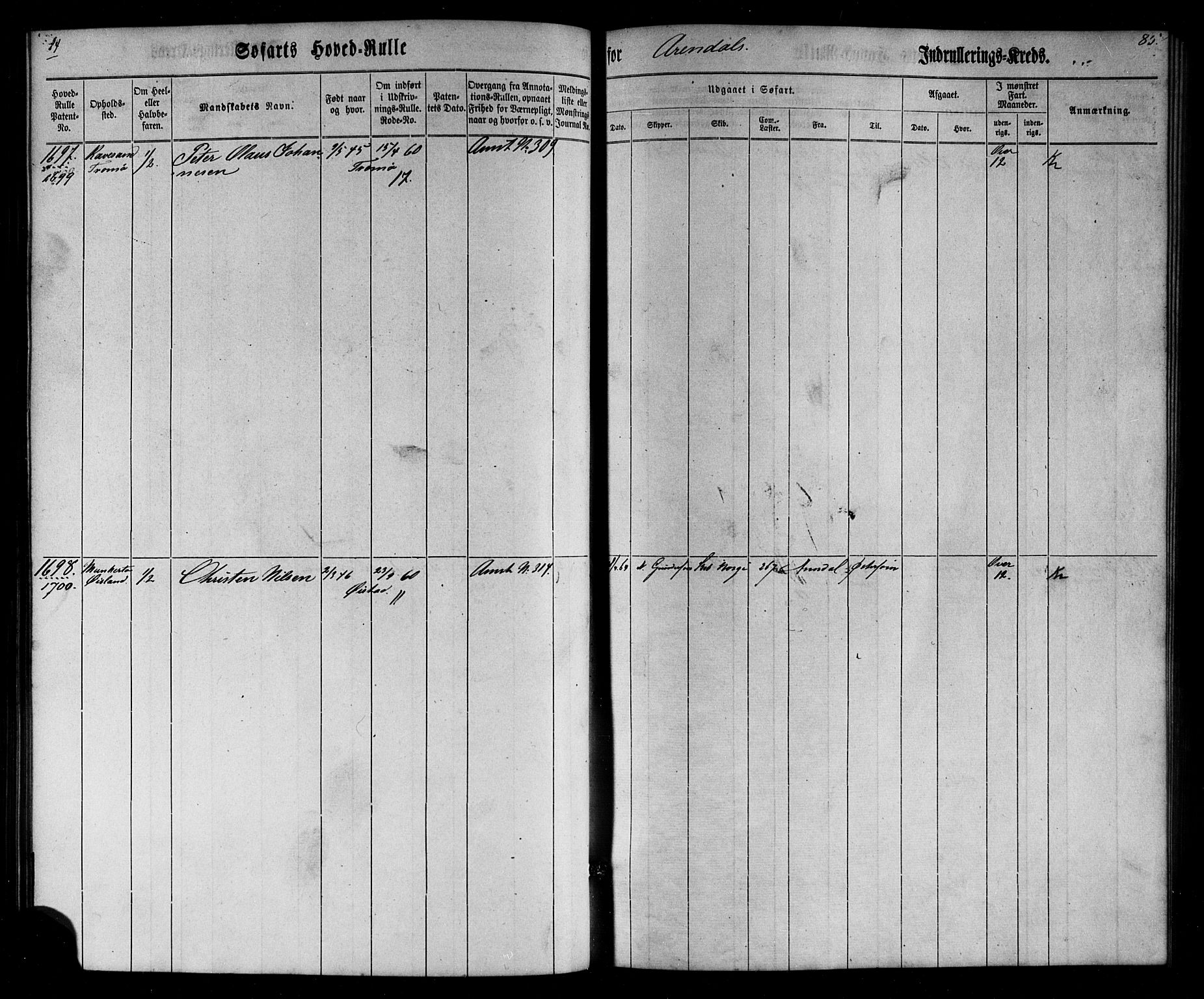 Arendal mønstringskrets, SAK/2031-0012/F/Fb/L0002: Hovedrulle nr 1533-1724 uten register, E-3, 1863-1864, p. 86