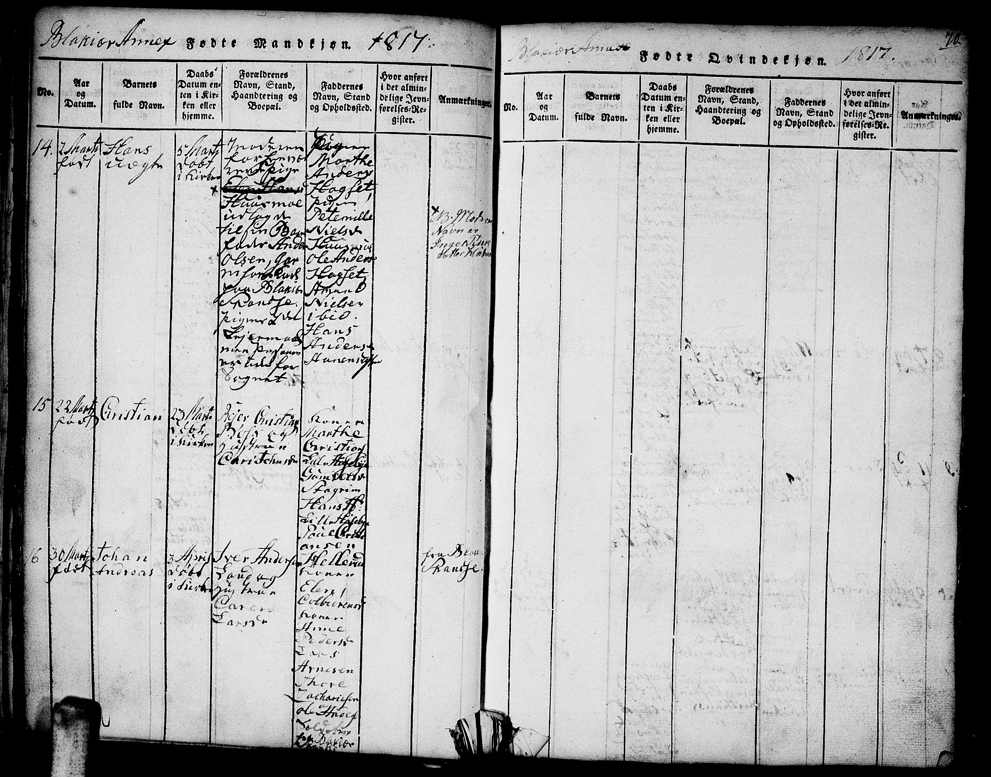 Aurskog prestekontor Kirkebøker, SAO/A-10304a/F/Fa/L0005: Parish register (official) no. I 5, 1814-1829, p. 70