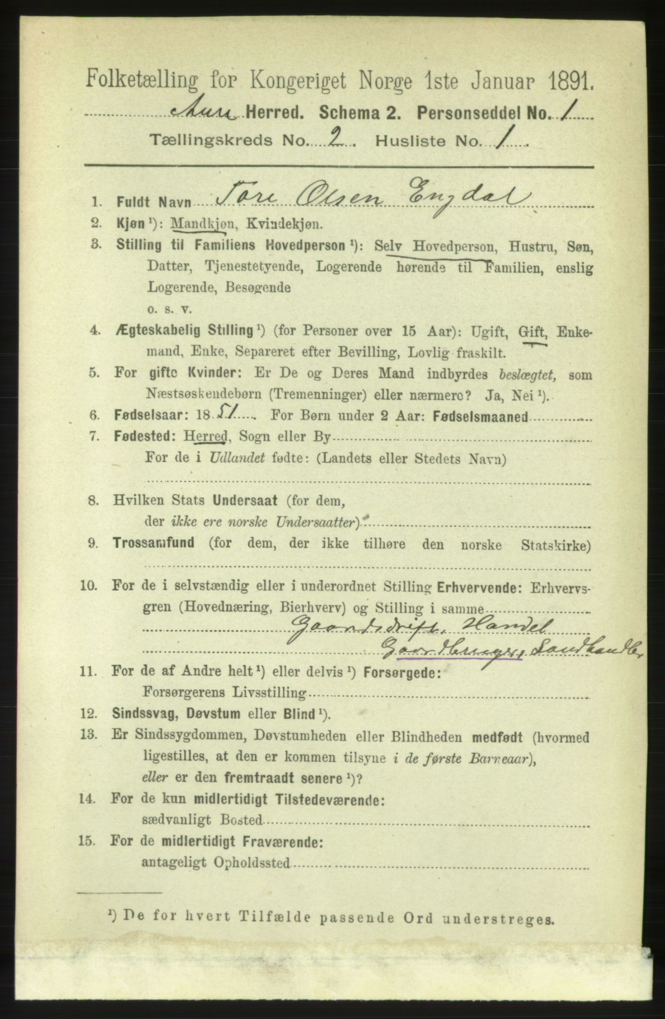 RA, 1891 census for 1569 Aure, 1891, p. 866