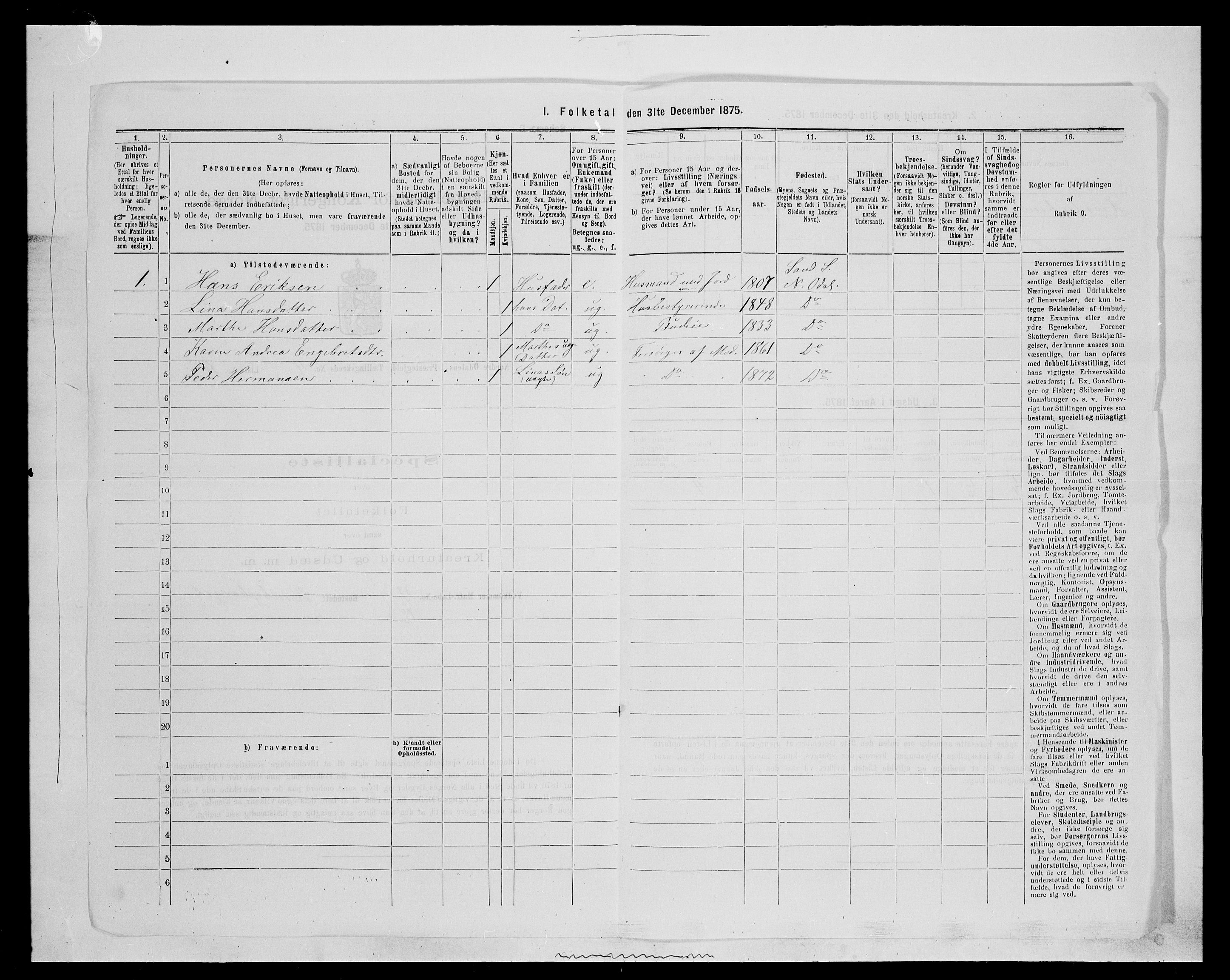 SAH, 1875 census for 0418P Nord-Odal, 1875, p. 745