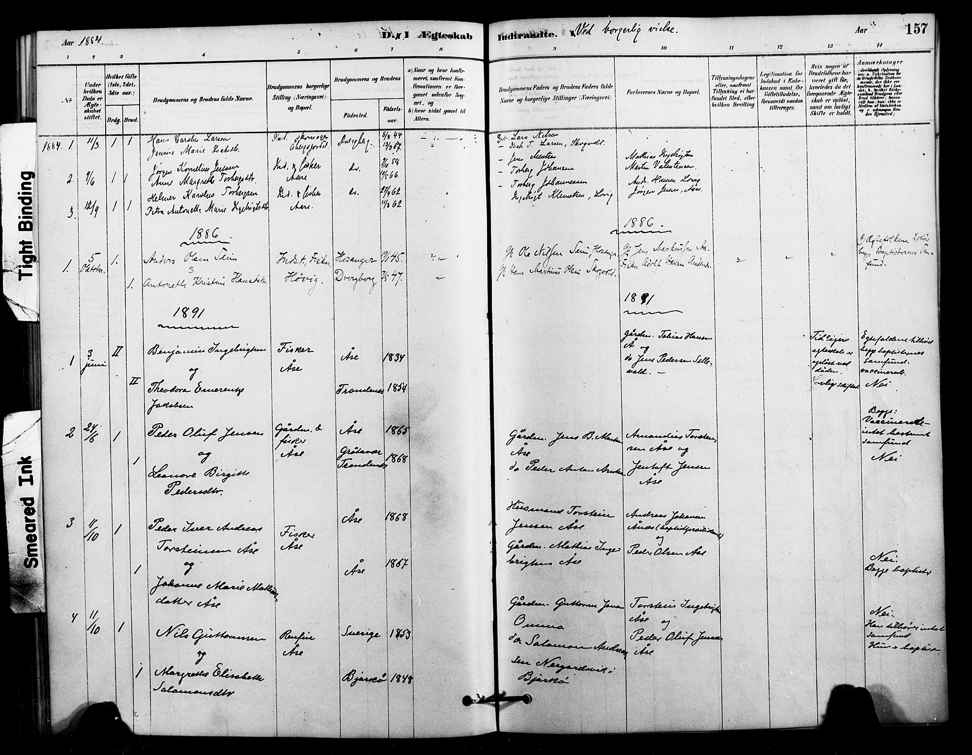 Ministerialprotokoller, klokkerbøker og fødselsregistre - Nordland, AV/SAT-A-1459/897/L1399: Parish register (official) no. 897C06, 1881-1896, p. 157