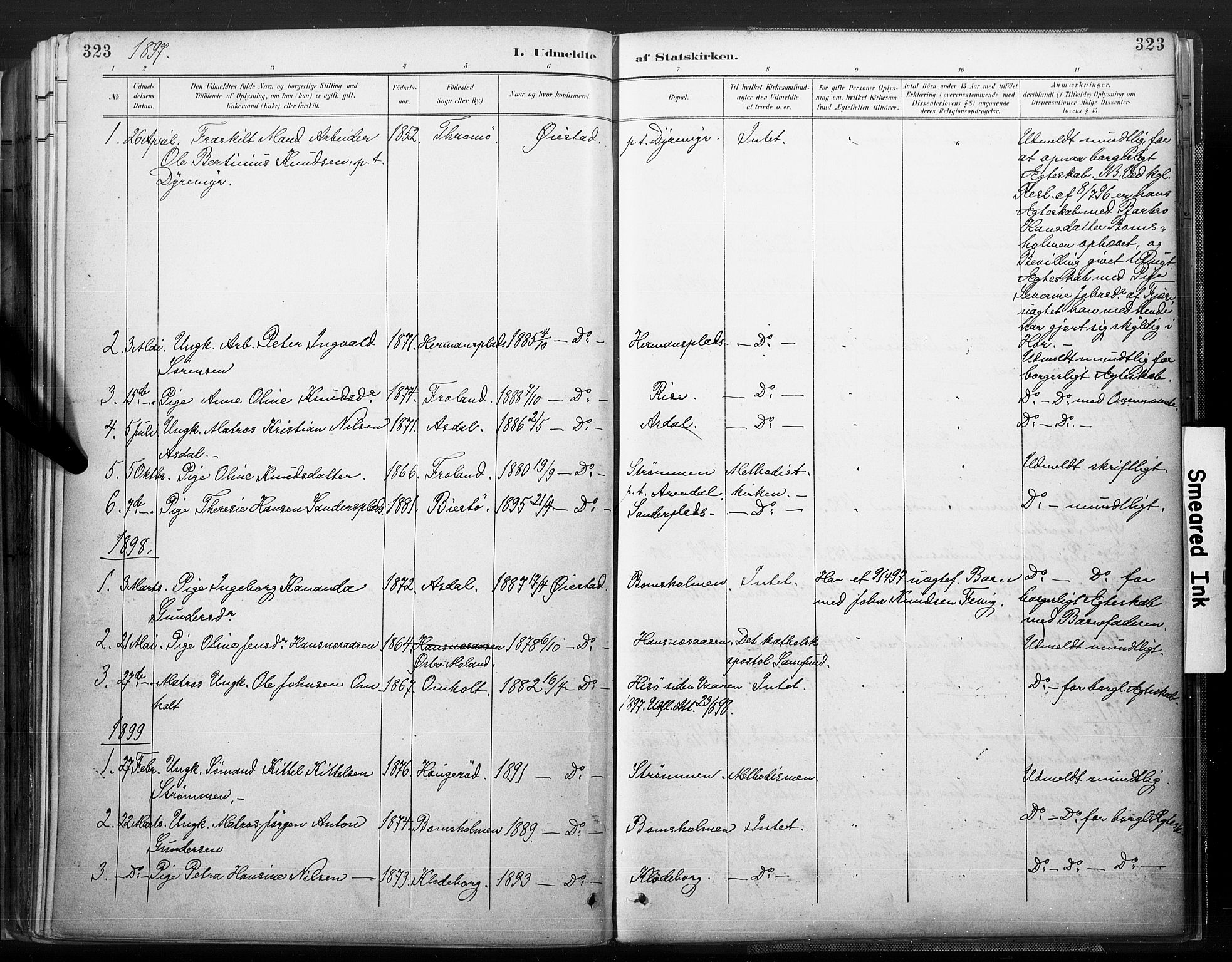 Øyestad sokneprestkontor, SAK/1111-0049/F/Fa/L0018: Parish register (official) no. A 18, 1897-1907, p. 323