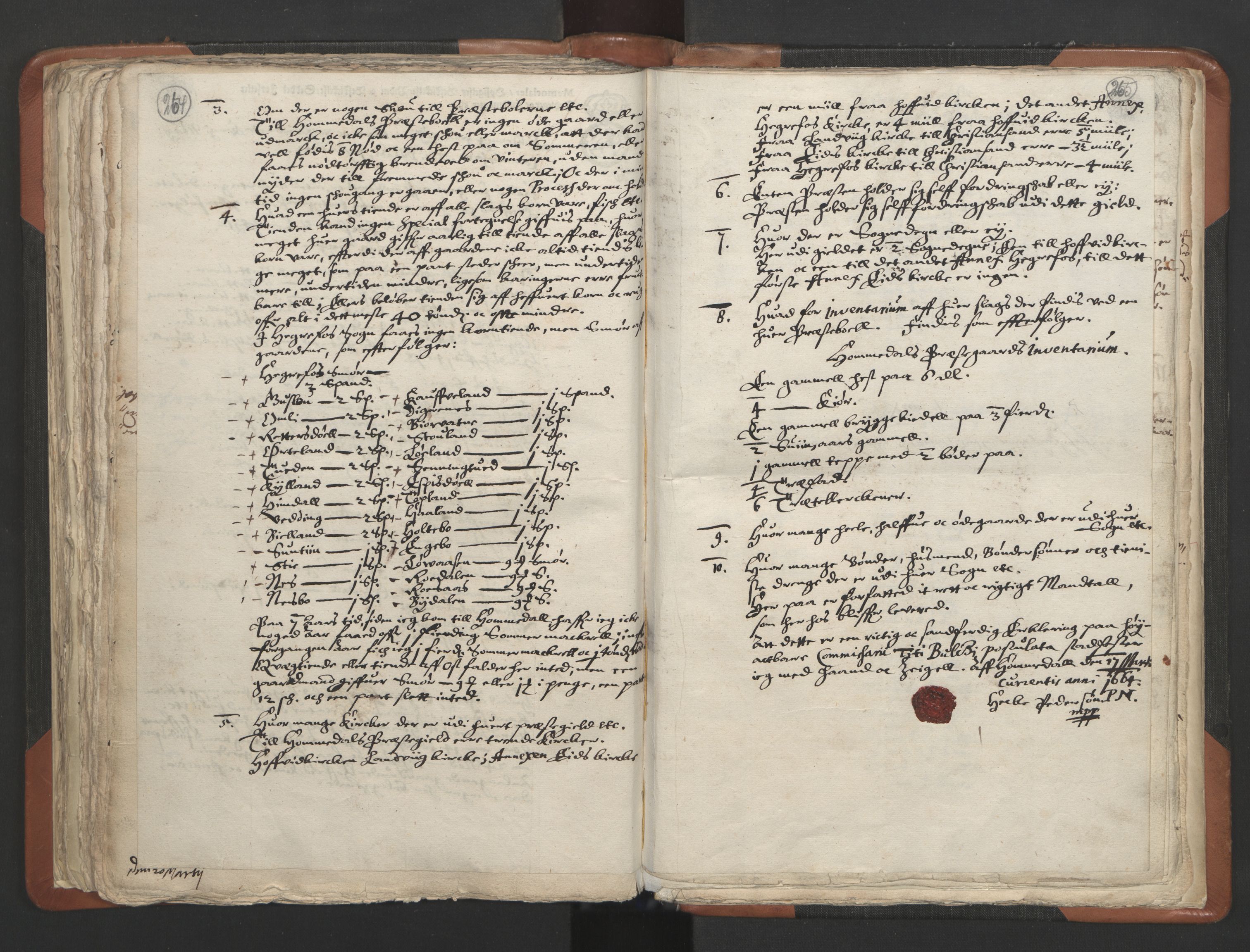 RA, Vicar's Census 1664-1666, no. 13: Nedenes deanery, 1664-1666, p. 264-265