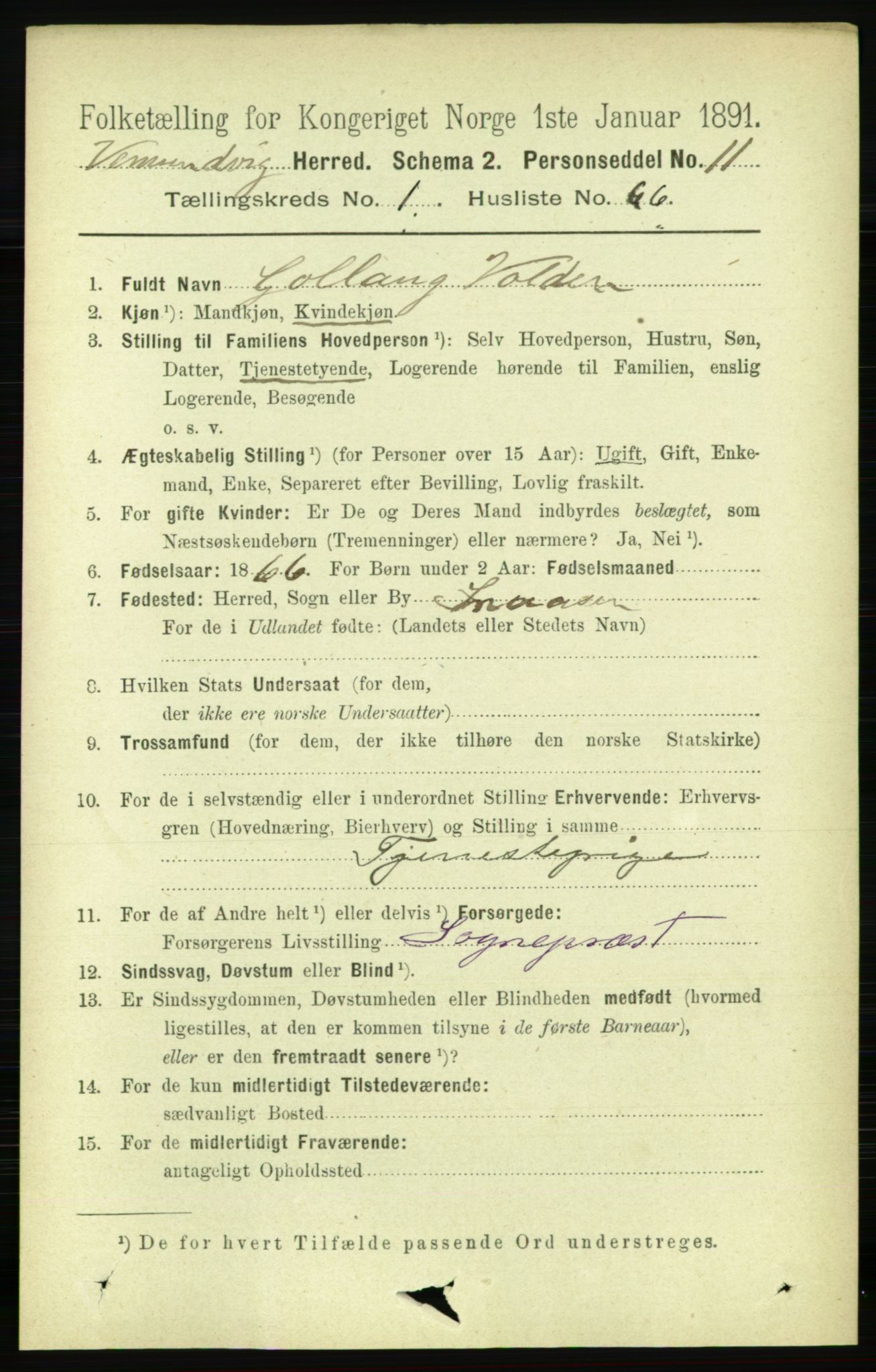 RA, 1891 census for 1745 Vemundvik, 1891, p. 500