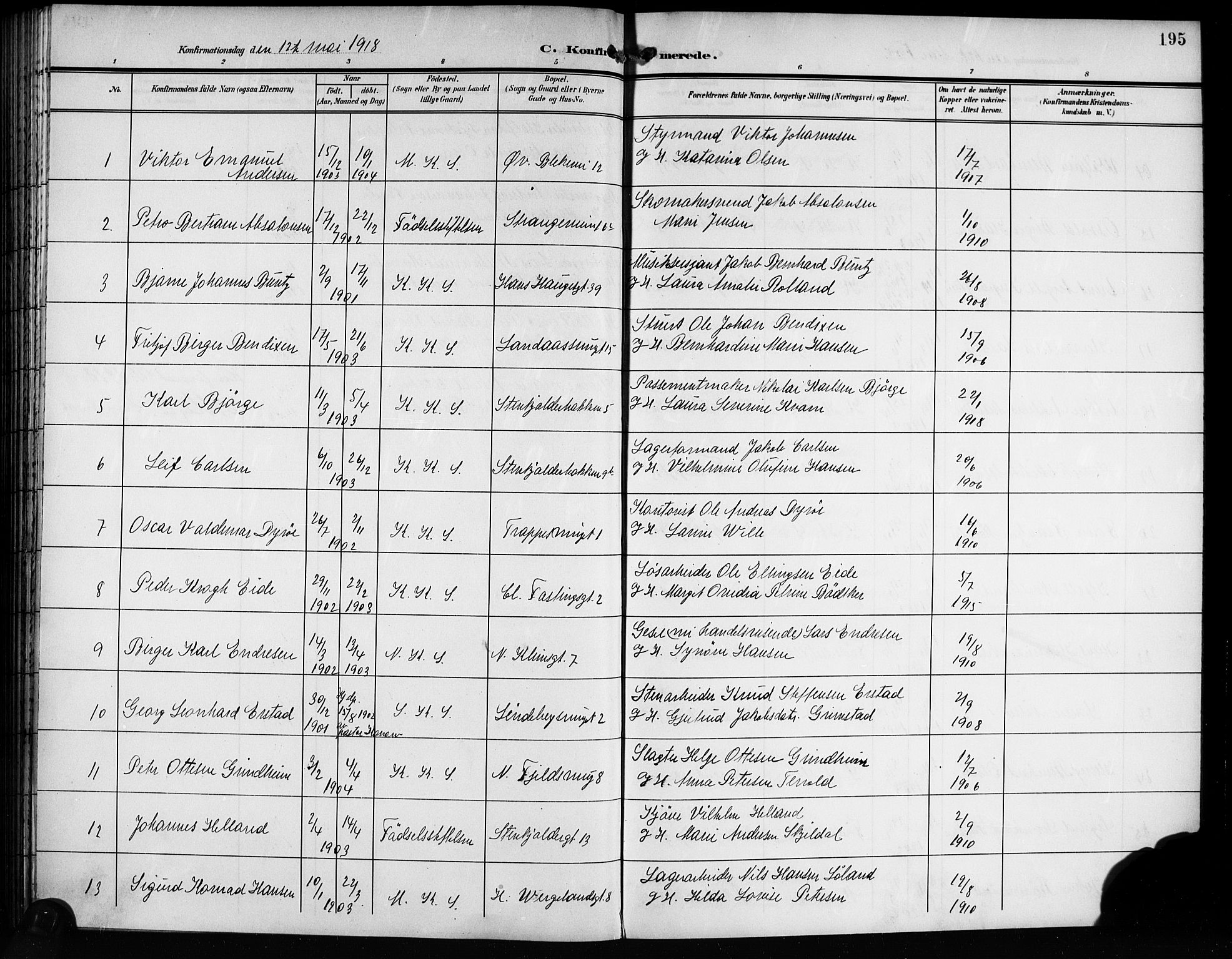 Korskirken sokneprestembete, AV/SAB-A-76101/H/Hab: Parish register (copy) no. C 5, 1906-1918, p. 195