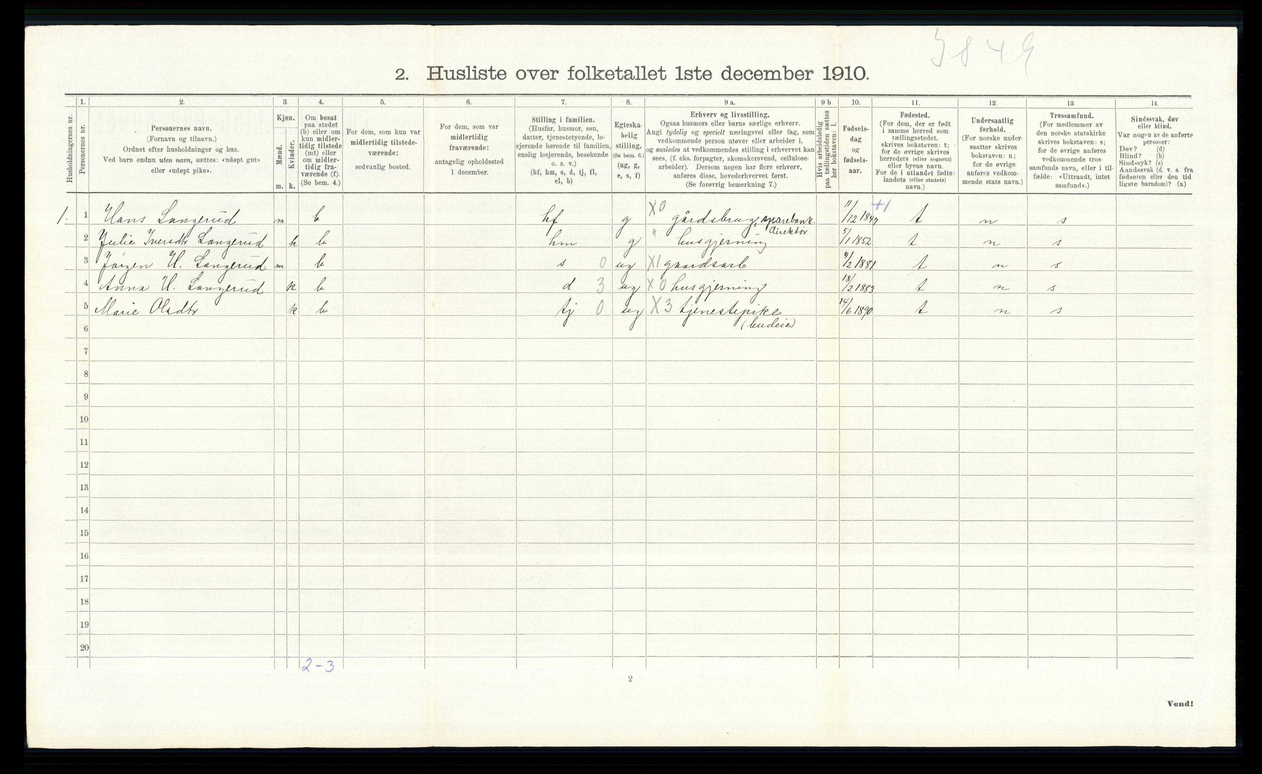 RA, 1910 census for Vinger, 1910, p. 474