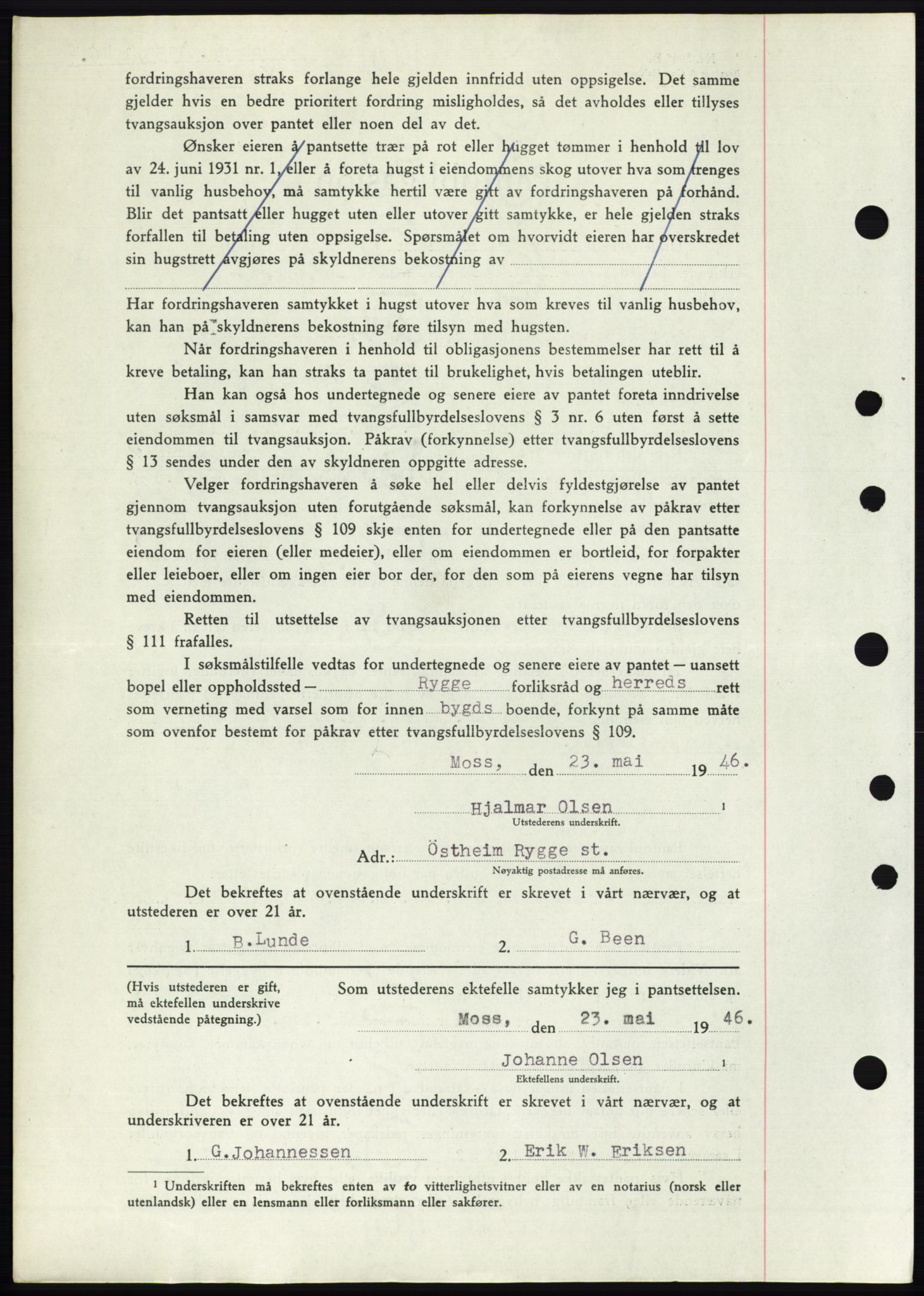 Moss sorenskriveri, AV/SAO-A-10168: Mortgage book no. B15, 1946-1946, Diary no: : 1133/1946