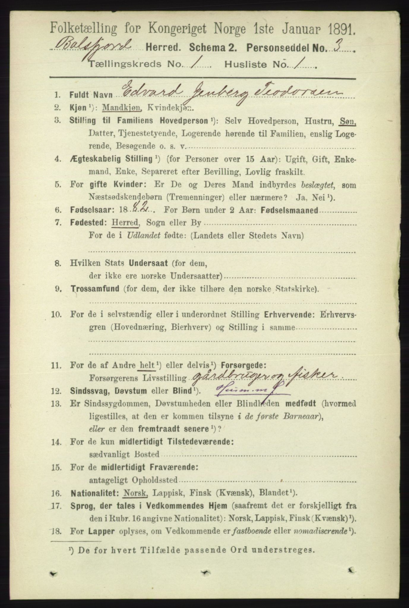 RA, 1891 census for 1933 Balsfjord, 1891, p. 74