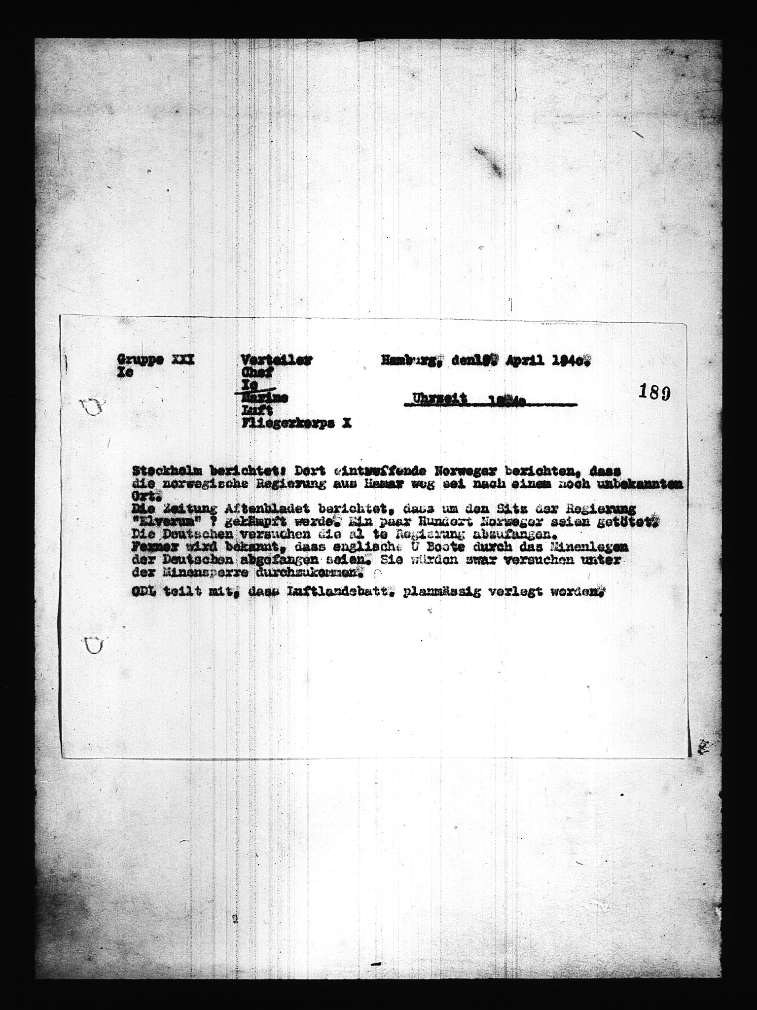 Documents Section, AV/RA-RAFA-2200/V/L0085: Amerikansk mikrofilm "Captured German Documents".
Box No. 724.  FKA jnr. 615/1954., 1940-1941, p. 73
