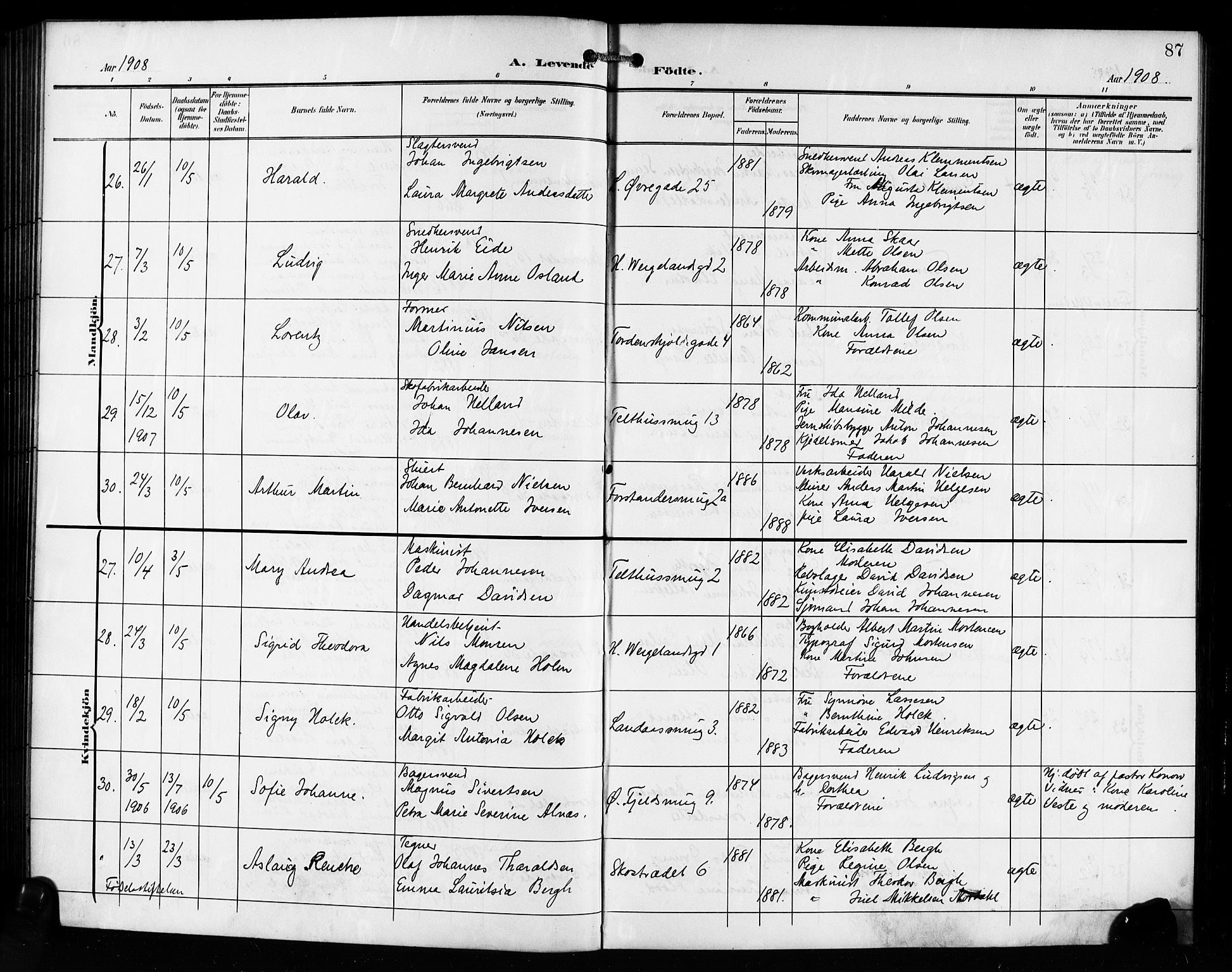 Korskirken sokneprestembete, AV/SAB-A-76101/H/Hab: Parish register (copy) no. B 11, 1905-1916, p. 87