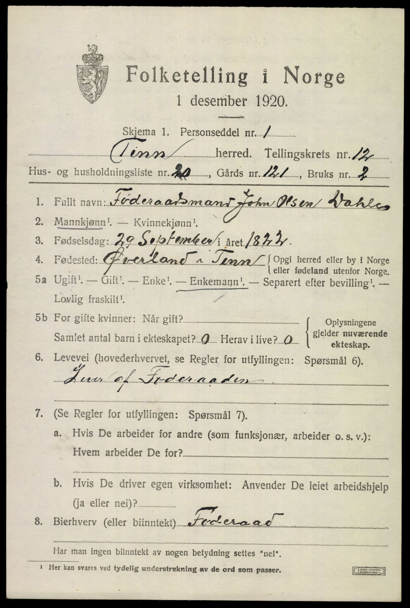 SAKO, 1920 census for Tinn, 1920, p. 7946