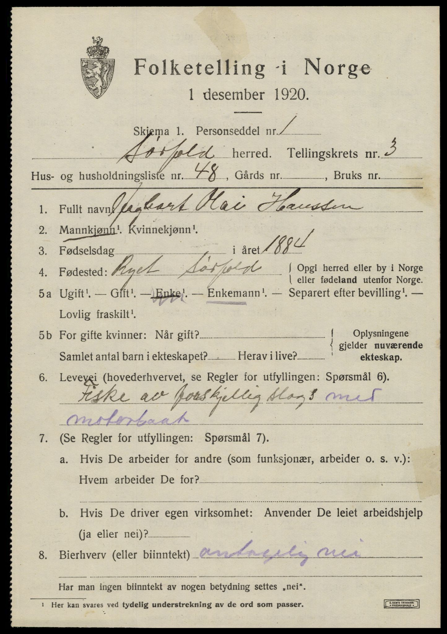 SAT, 1920 census for Sørfold, 1920, p. 2619