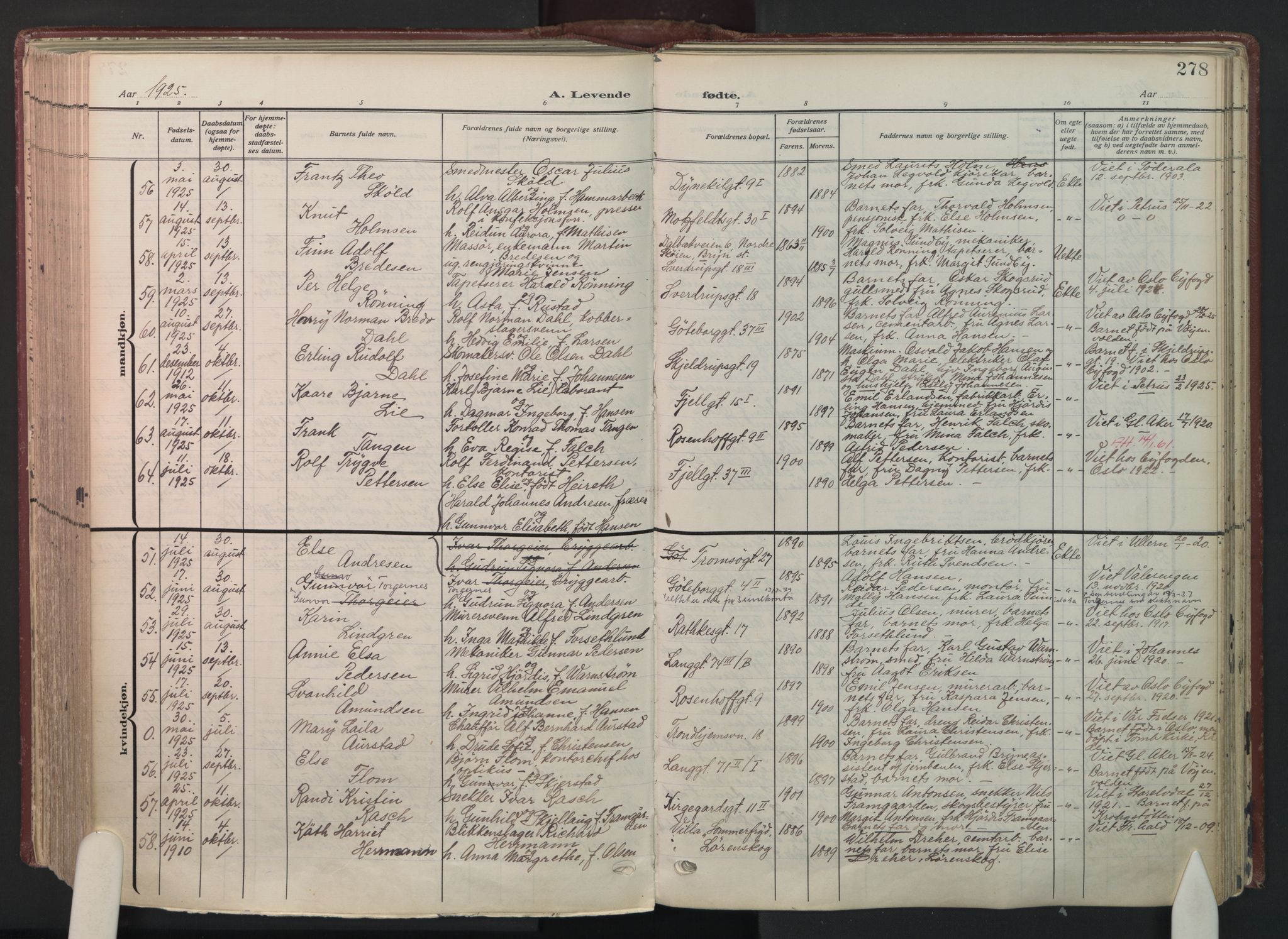 Petrus prestekontor Kirkebøker, AV/SAO-A-10872/F/Fa/L0012: Parish register (official) no. 12, 1909-1936, p. 278