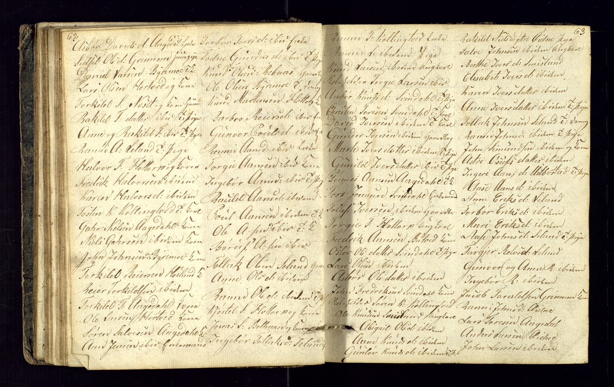 Bjelland sokneprestkontor, AV/SAK-1111-0005/F/Fc/Fcc/L0001: Communicants register no. C-1, 1825-1842, p. 62-63