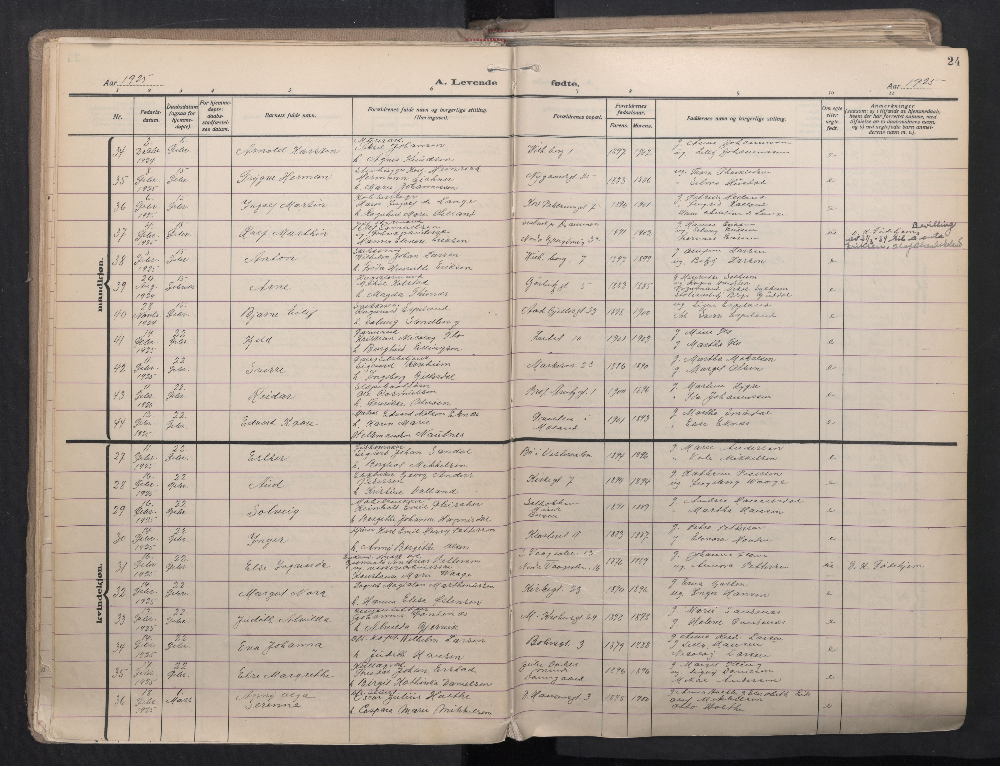 Sandviken Sokneprestembete, AV/SAB-A-77601/H/Ha/L0008: Parish register (official) no. B 5, 1924-1944, p. 24