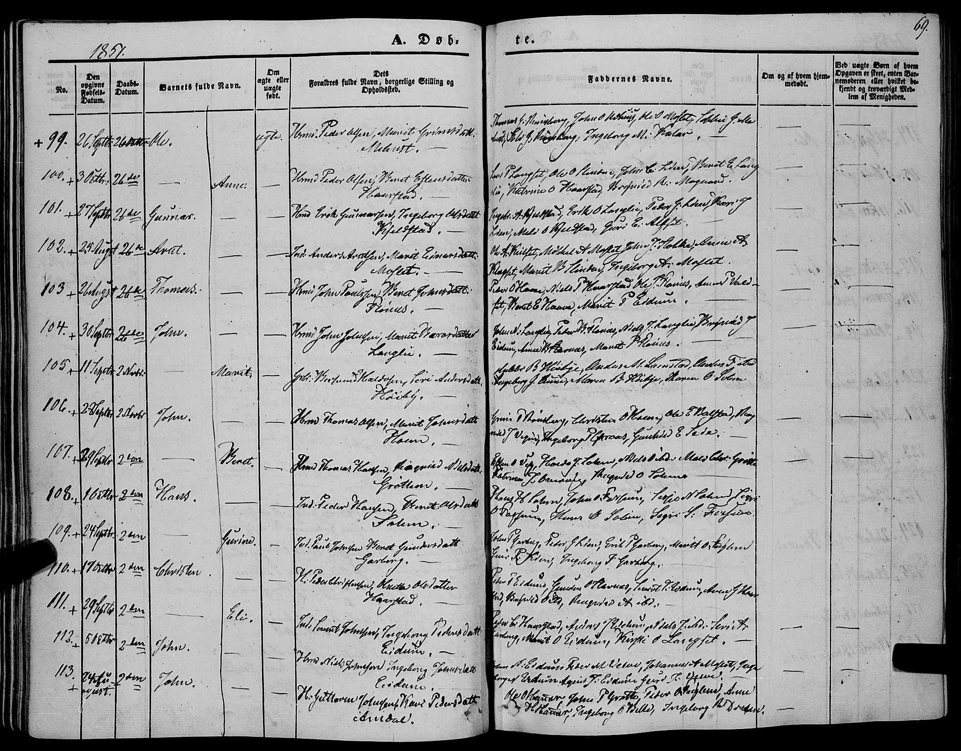 Ministerialprotokoller, klokkerbøker og fødselsregistre - Sør-Trøndelag, AV/SAT-A-1456/695/L1145: Parish register (official) no. 695A06 /1, 1843-1859, p. 69