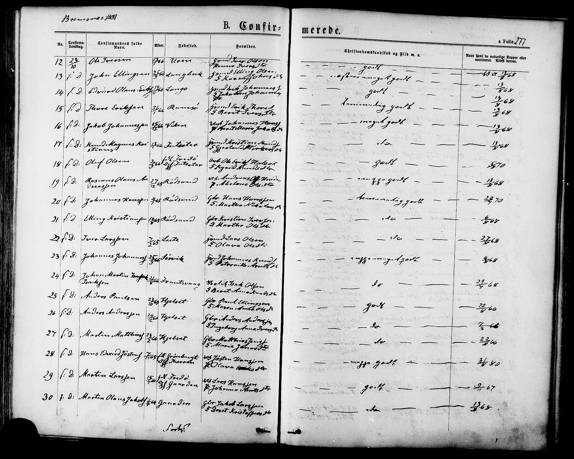 Ministerialprotokoller, klokkerbøker og fødselsregistre - Møre og Romsdal, AV/SAT-A-1454/568/L0806: Parish register (official) no. 568A12 /3, 1878-1884, p. 277