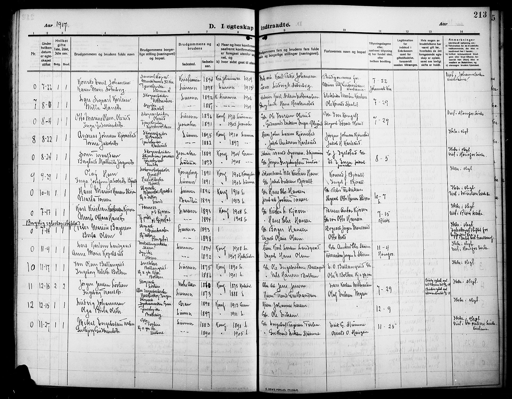 Lunner prestekontor, SAH/PREST-118/H/Ha/Hab/L0001: Parish register (copy) no. 1, 1909-1922, p. 213