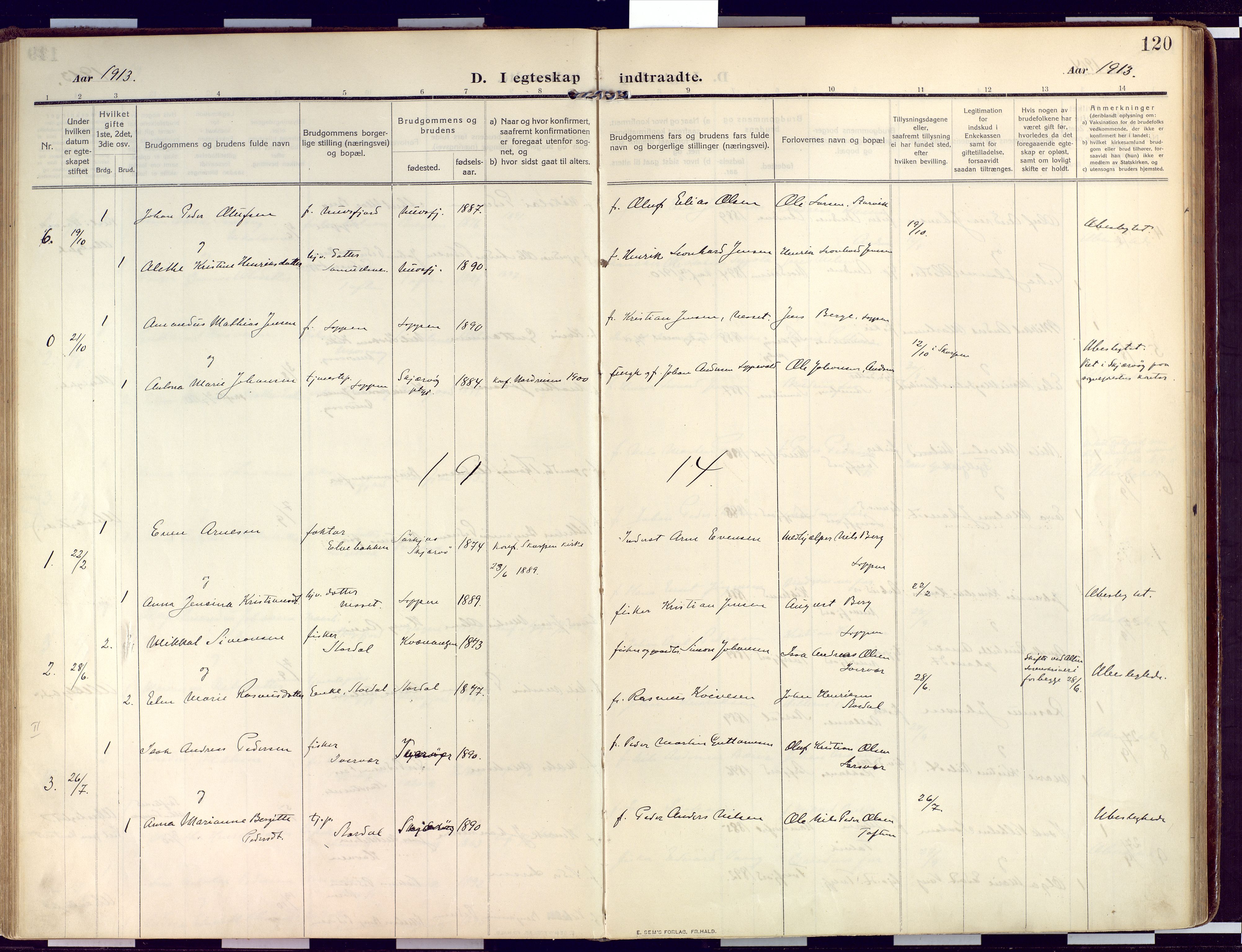 Loppa sokneprestkontor, AV/SATØ-S-1339/H/Ha/L0011kirke: Parish register (official) no. 11, 1909-1919, p. 120