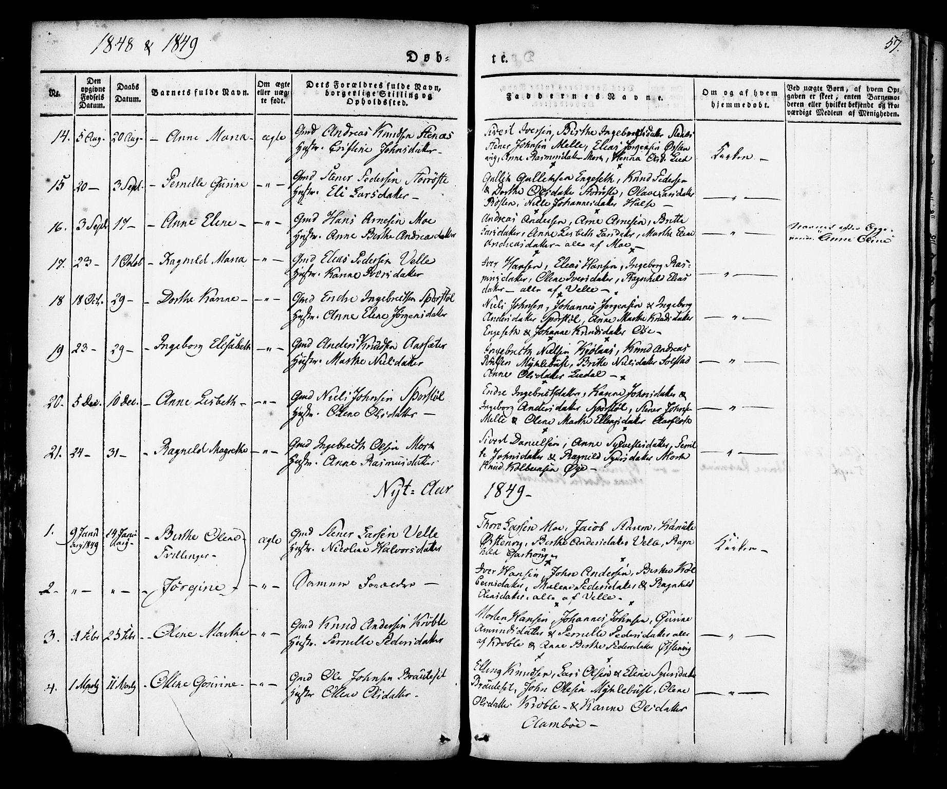 Ministerialprotokoller, klokkerbøker og fødselsregistre - Møre og Romsdal, AV/SAT-A-1454/513/L0174: Parish register (official) no. 513A01, 1831-1855, p. 57