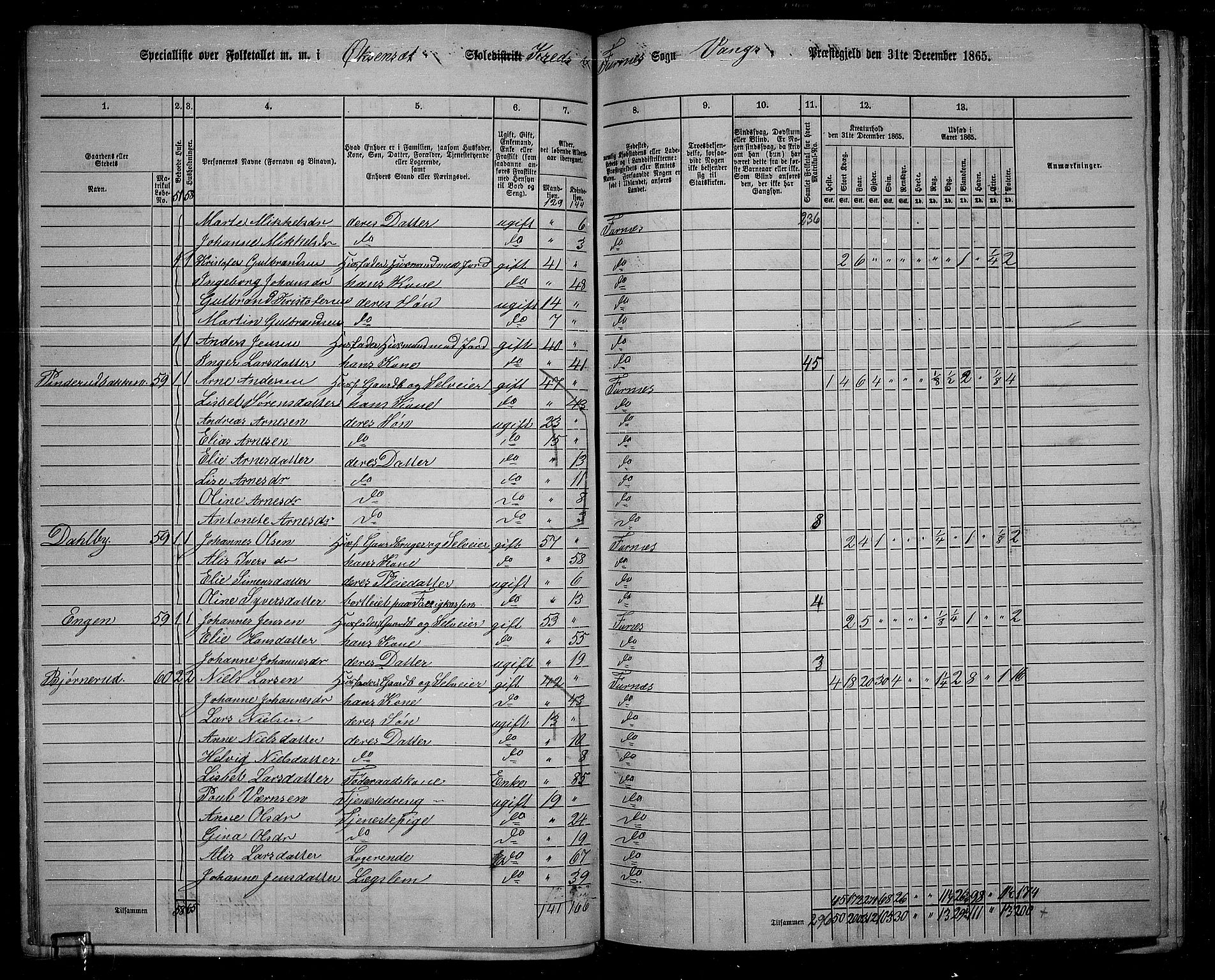 RA, 1865 census for Vang/Vang og Furnes, 1865, p. 56