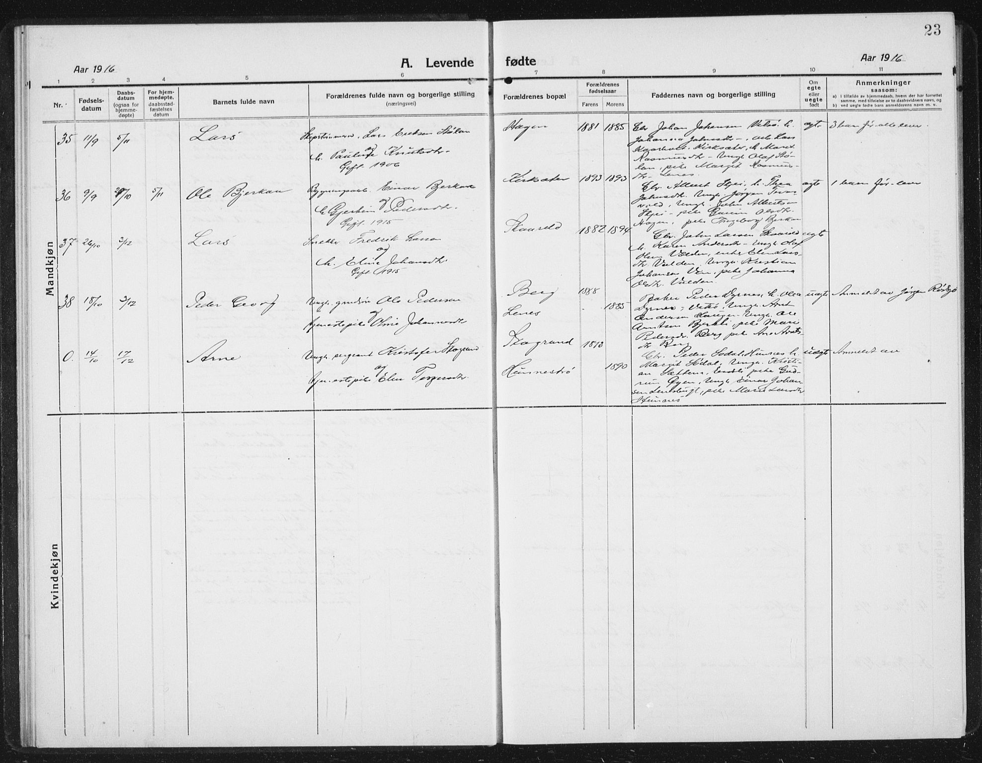 Ministerialprotokoller, klokkerbøker og fødselsregistre - Sør-Trøndelag, SAT/A-1456/630/L0506: Parish register (copy) no. 630C04, 1914-1933, p. 23