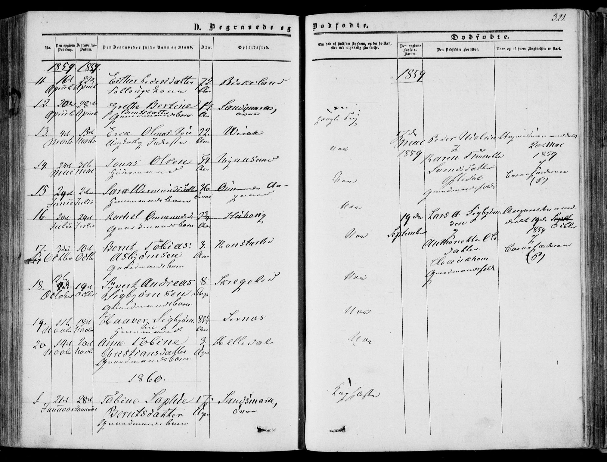 Bakke sokneprestkontor, SAK/1111-0002/F/Fa/Faa/L0006: Parish register (official) no. A 6, 1855-1877, p. 321